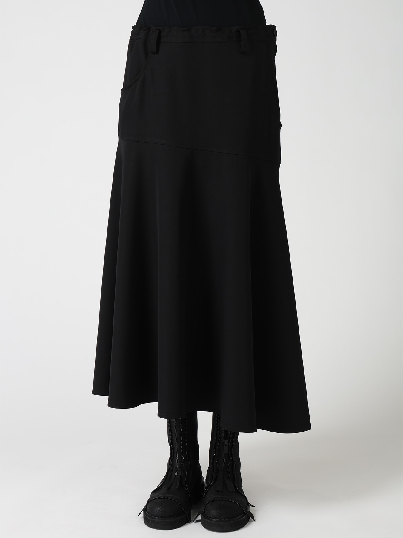 WOOL GABARDINE PANEL FLARE SKIRT