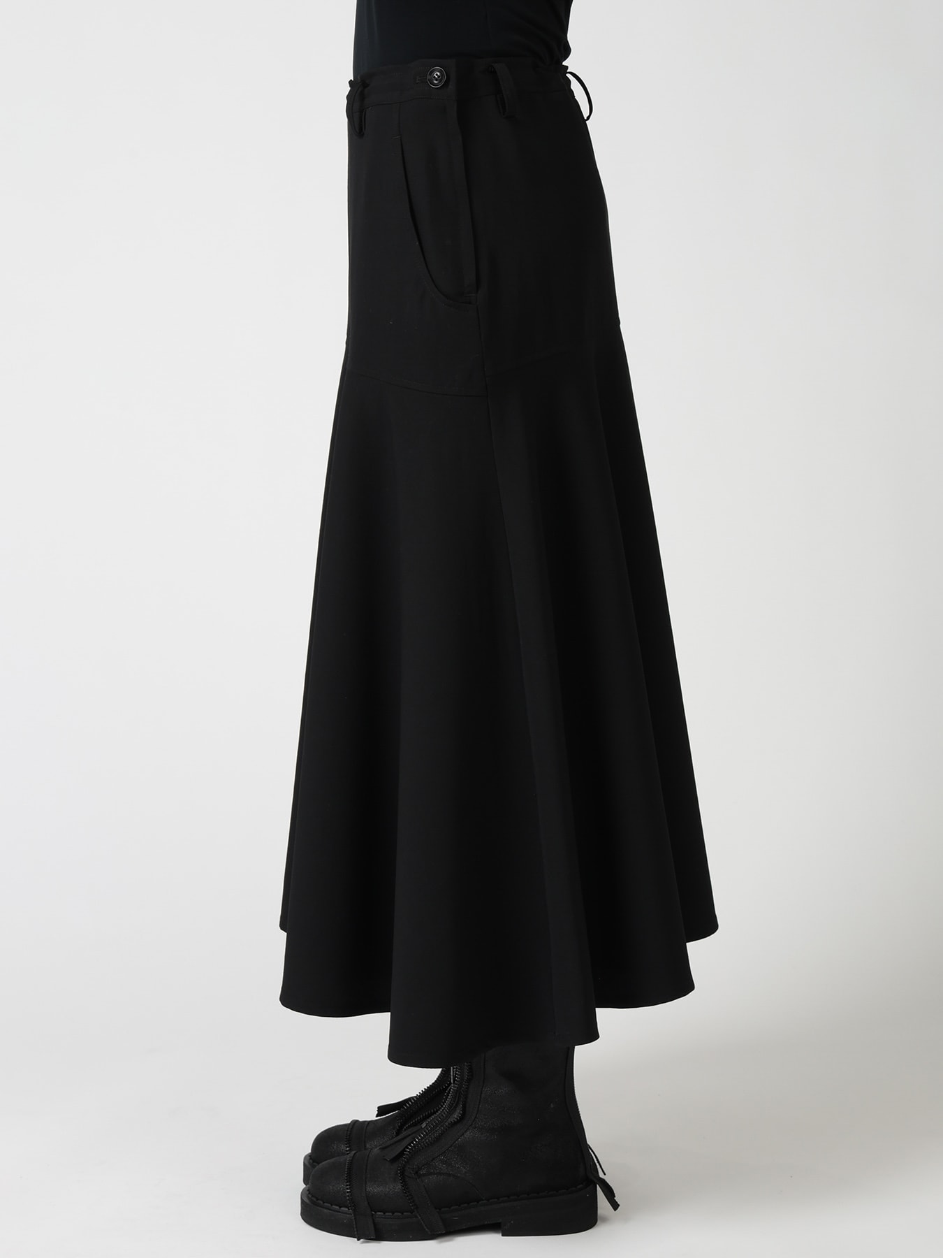 WOOL GABARDINE PANEL FLARE SKIRT