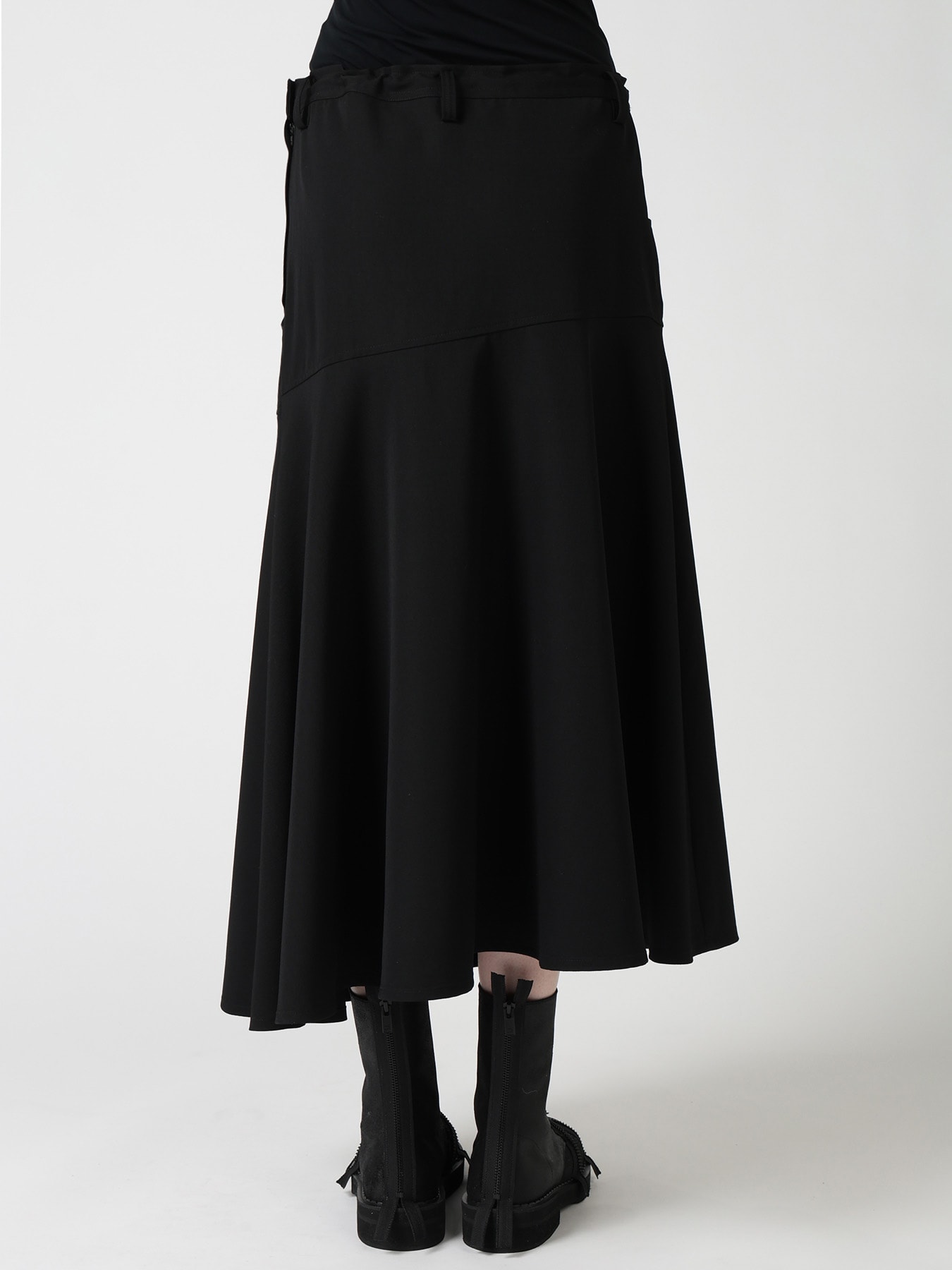 WOOL GABARDINE PANEL FLARE SKIRT