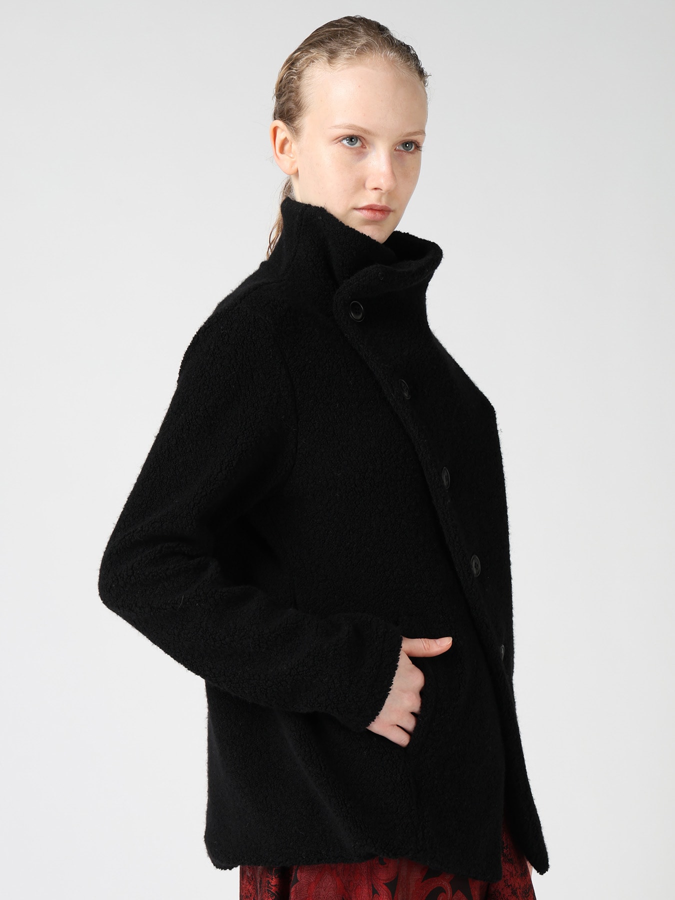 WOOL BLEND PILE 5-BUTTON JACKET