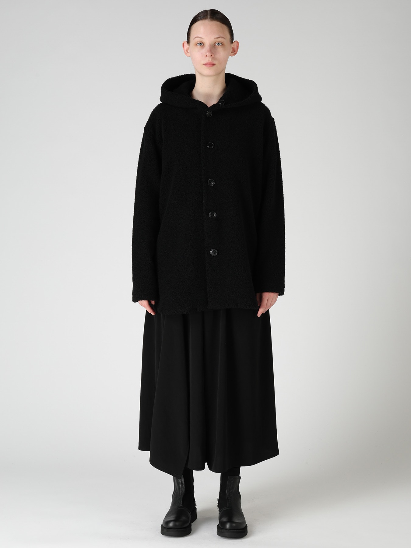 WOOL BLEND PILE BUTTON-UP HOODIE