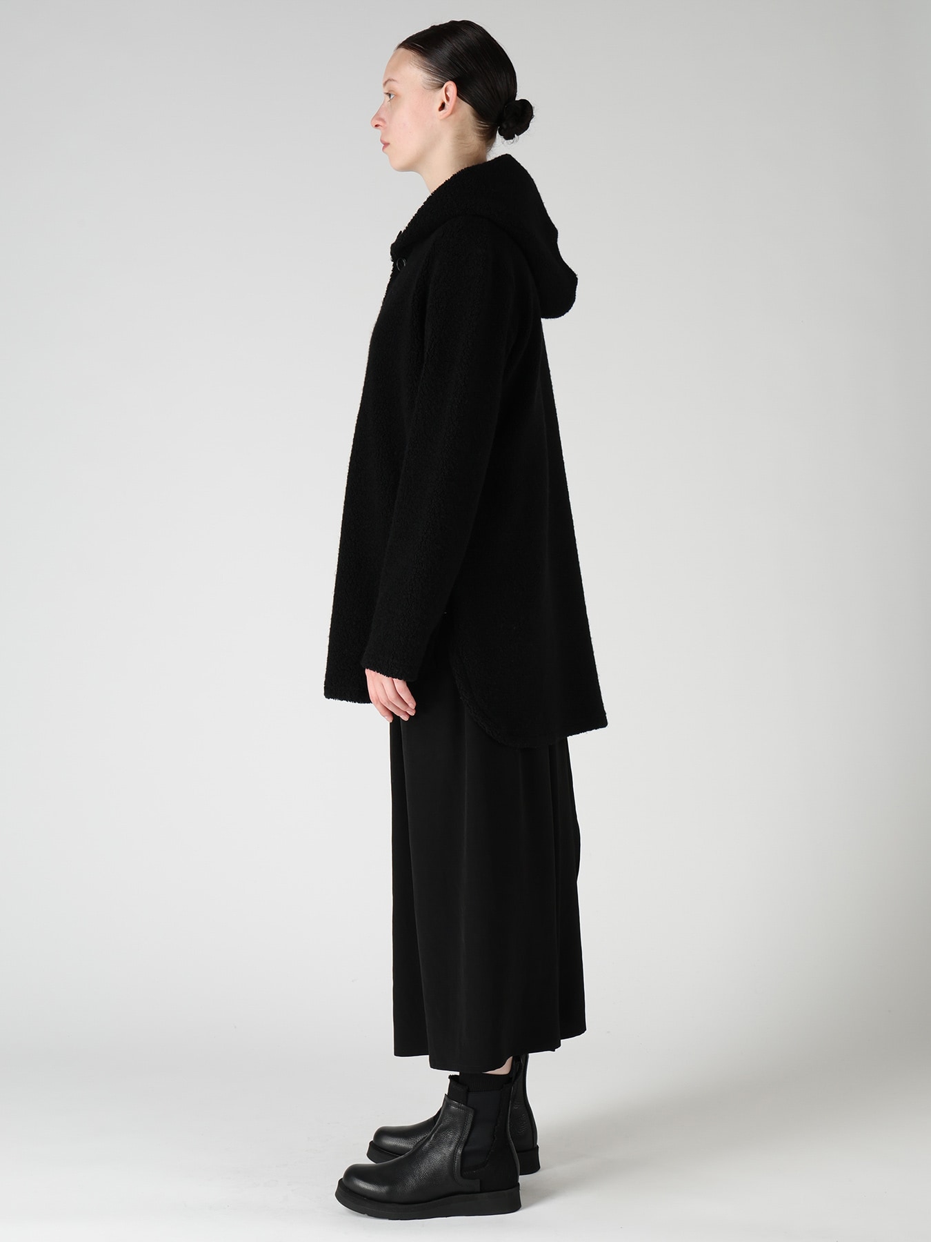 WOOL BLEND PILE BUTTON-UP HOODIE