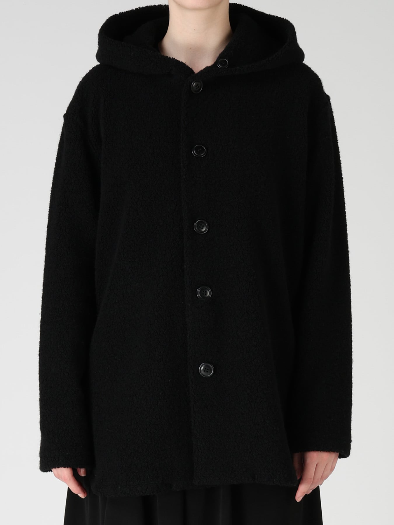 WOOL BLEND PILE BUTTON-UP HOODIE