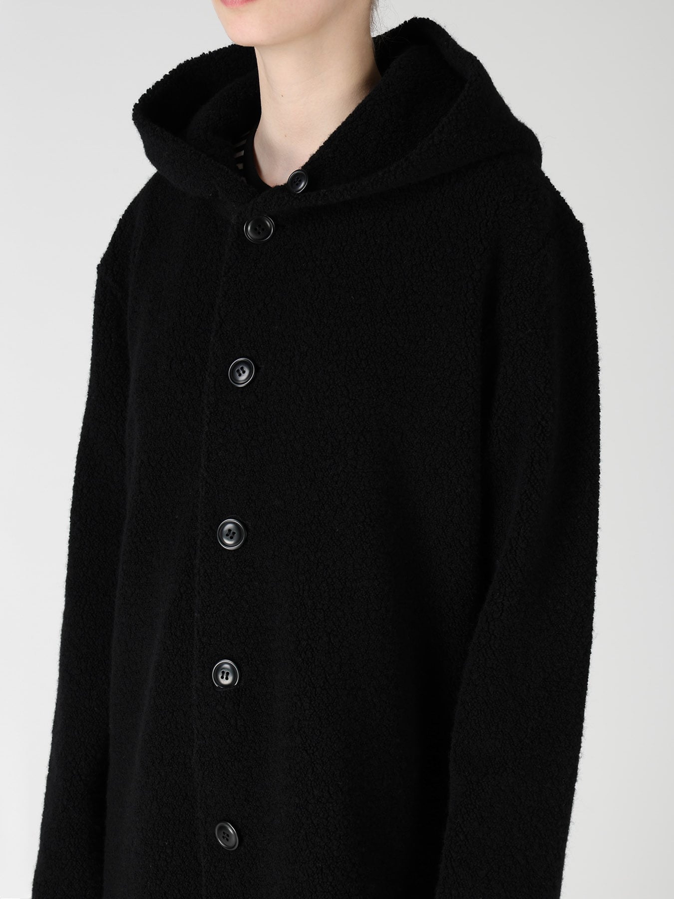 WOOL BLEND PILE BUTTON-UP HOODIE