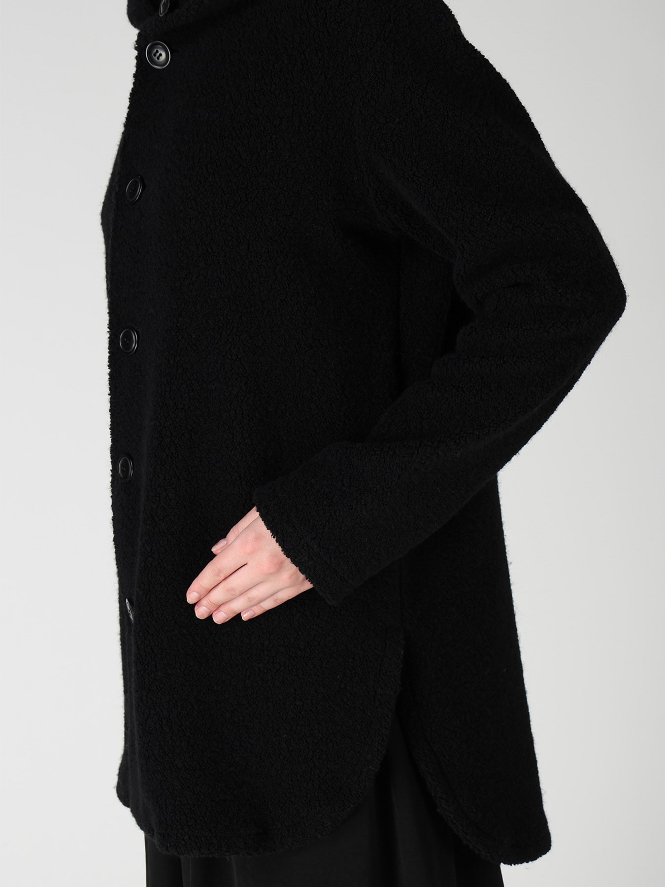 WOOL BLEND PILE BUTTON-UP HOODIE