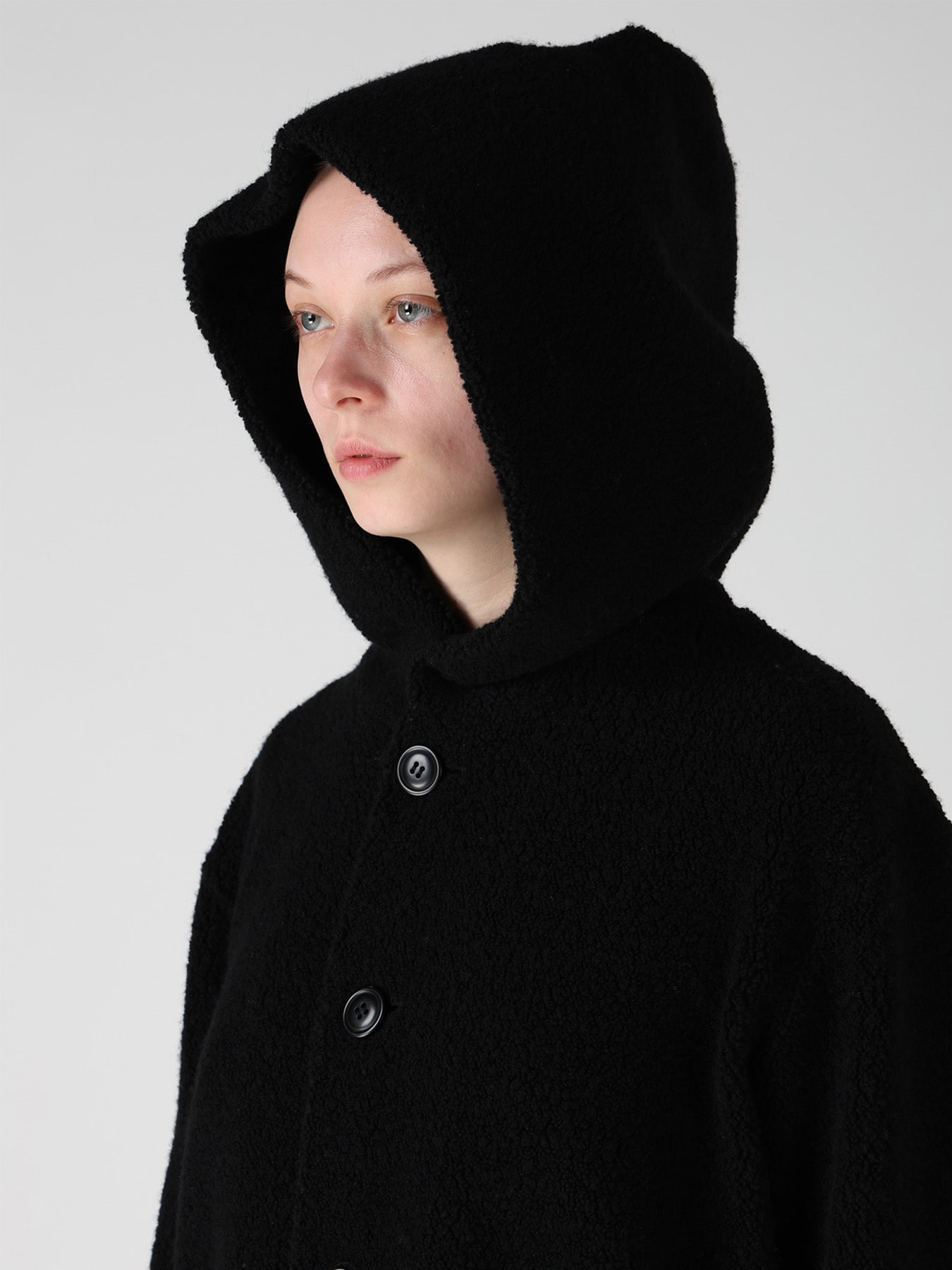 WOOL BLEND PILE BUTTON-UP HOODIE