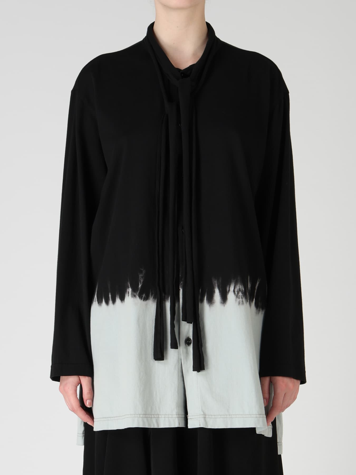 DISCHARGE DYED TIE-NECK T-SHIRT