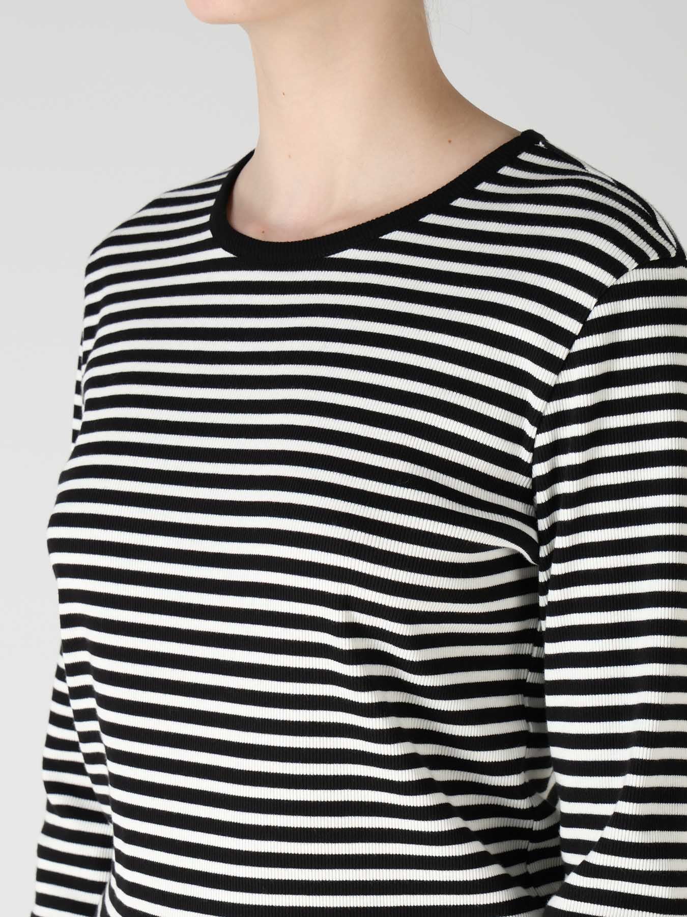 STRIPE RIB ROUND NECK LONG SLEEVE T-SHIRT