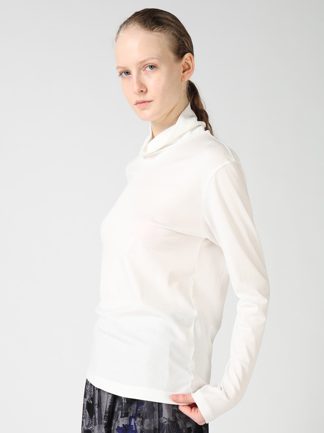 COTTON INTERLOCK HIGH NECK LONG SLEEVE T-SHIRT