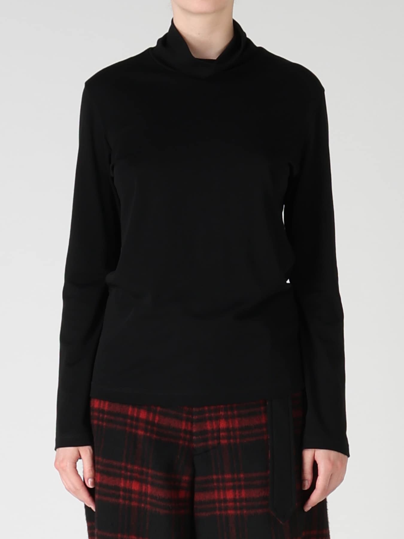 COTTON INTERLOCK HIGH NECK LONG SLEEVE T-SHIRT