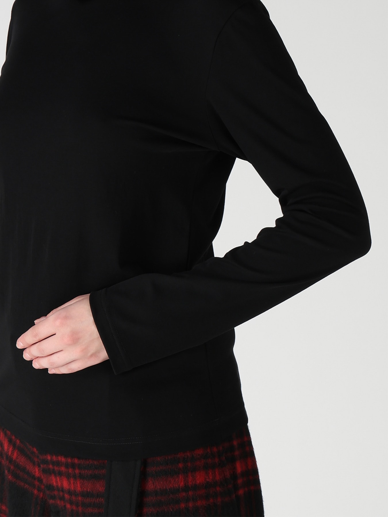 COTTON INTERLOCK HIGH NECK LONG SLEEVE T-SHIRT