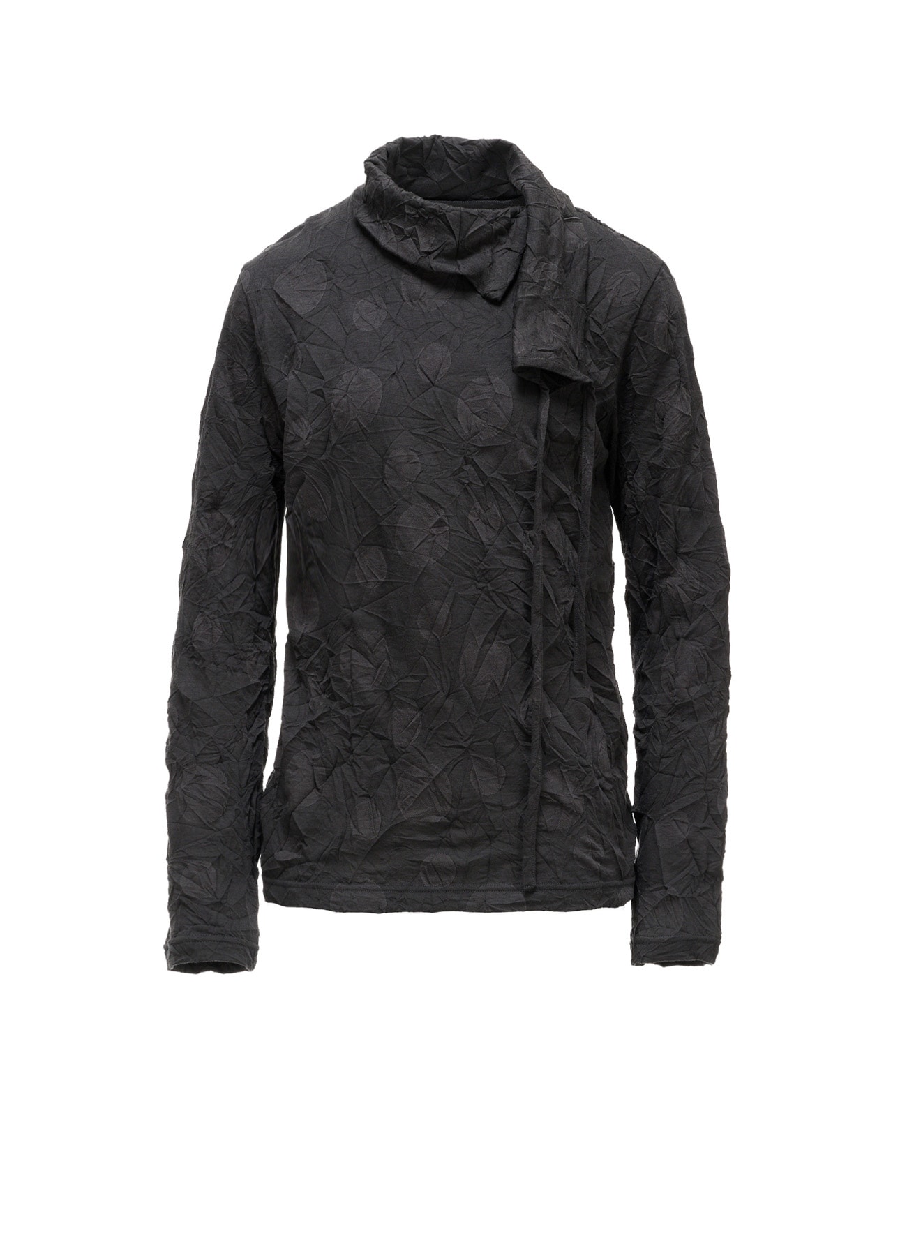 RANDOM DOT JACQUARD ASYMMETRIC HIGH NECK T-SHIRT