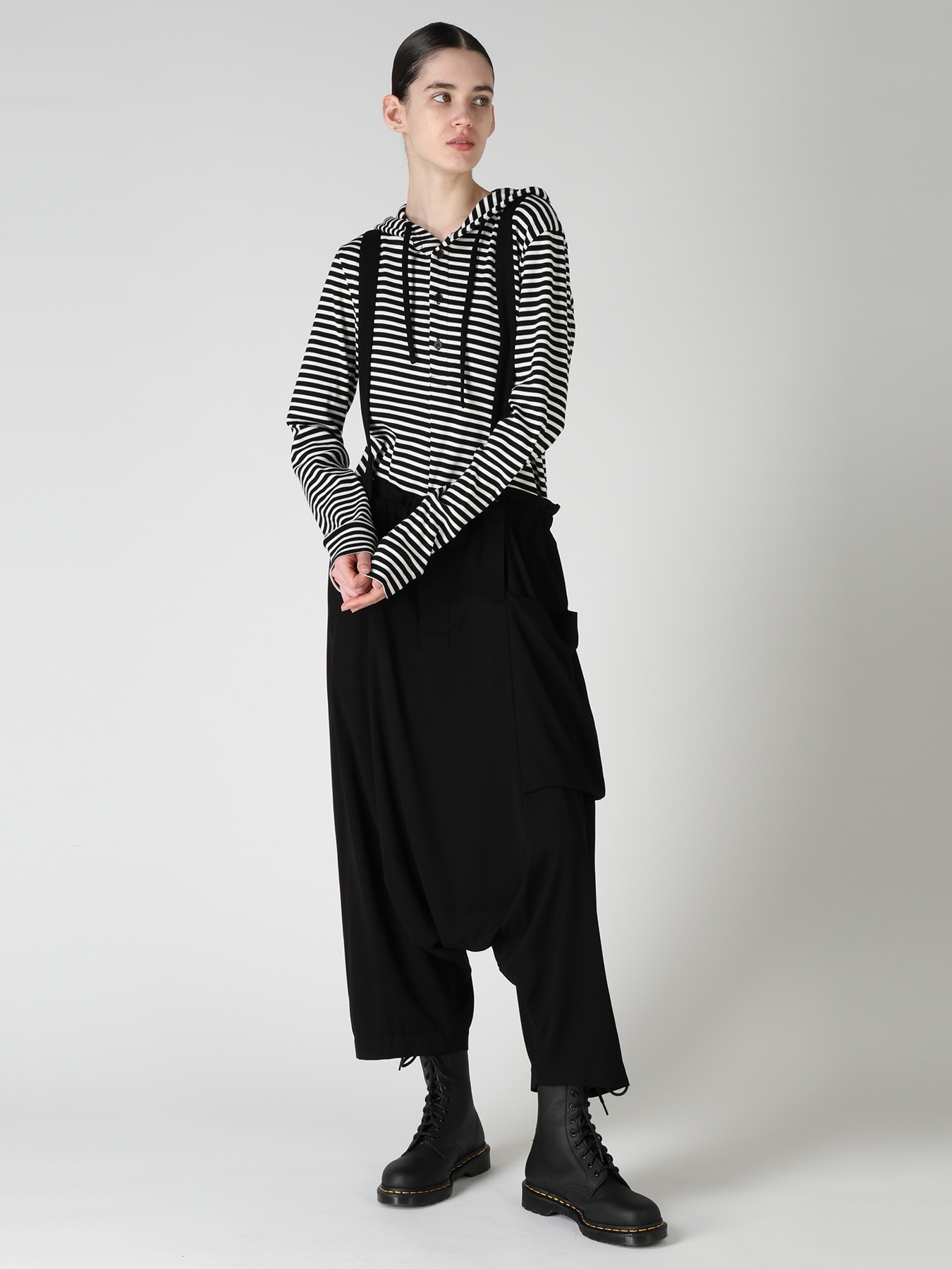 STRIPE RIB HOODED LONG SLEEVE T-SHIRT