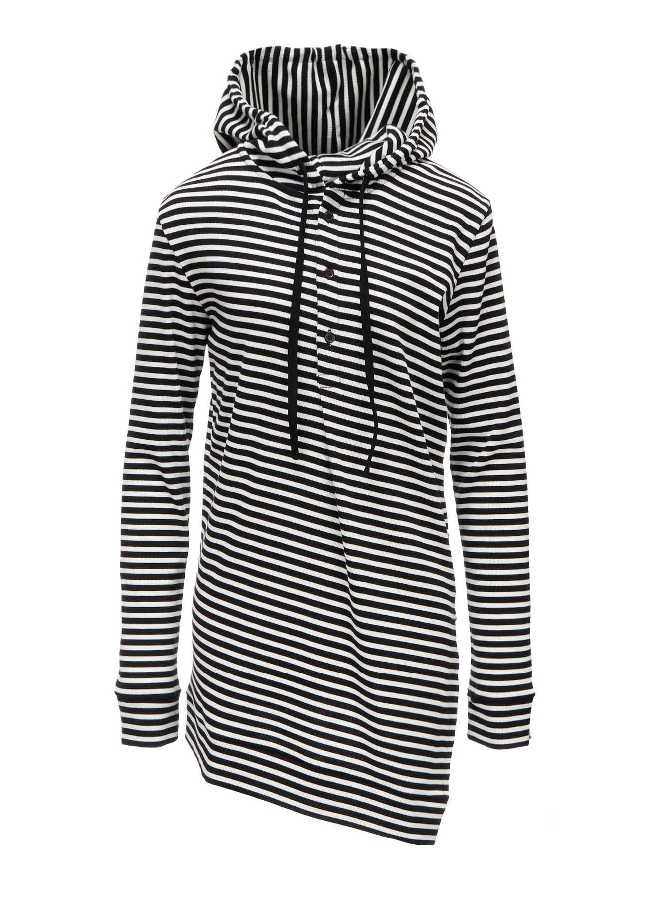 STRIPE RIB HOODED LONG SLEEVE T-SHIRT