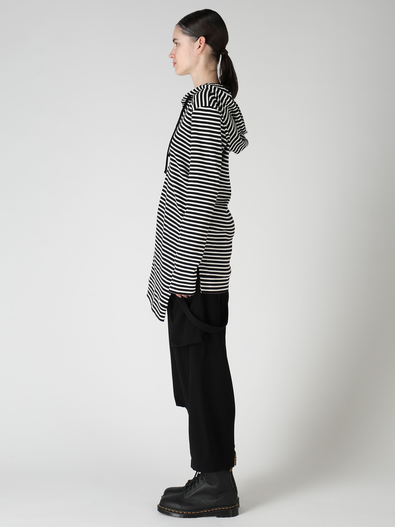 STRIPE RIB HOODED LONG SLEEVE T-SHIRT