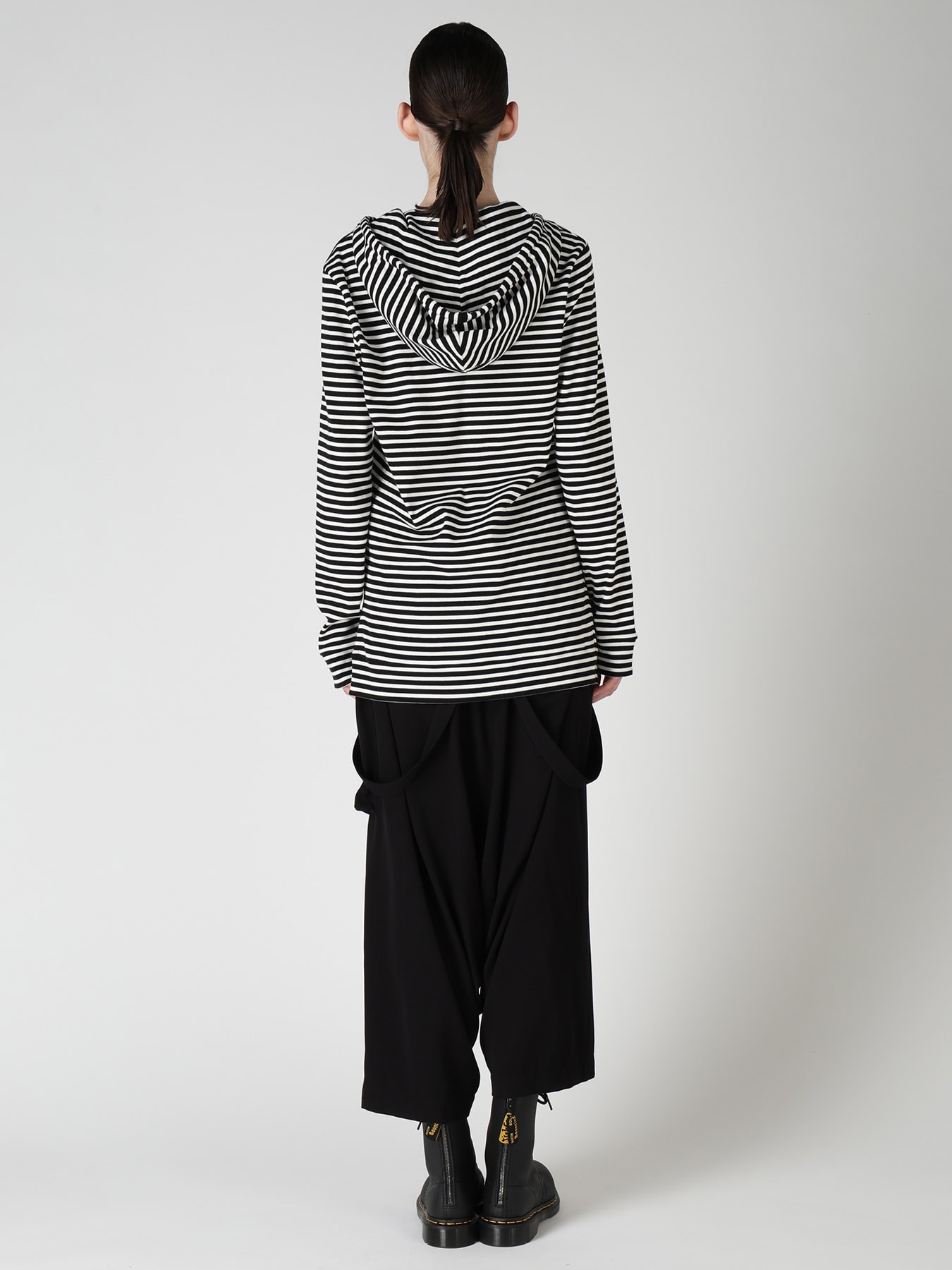 STRIPE RIB HOODED LONG SLEEVE T-SHIRT