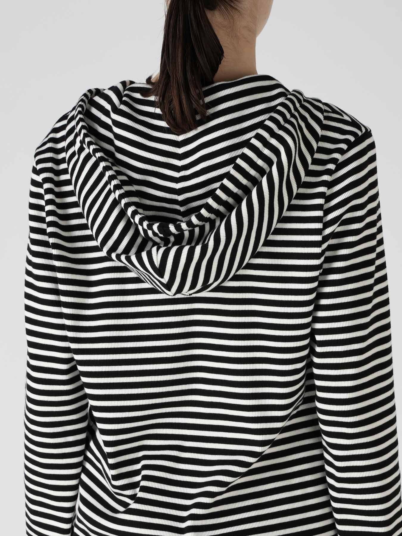 STRIPE RIB HOODED LONG SLEEVE T-SHIRT