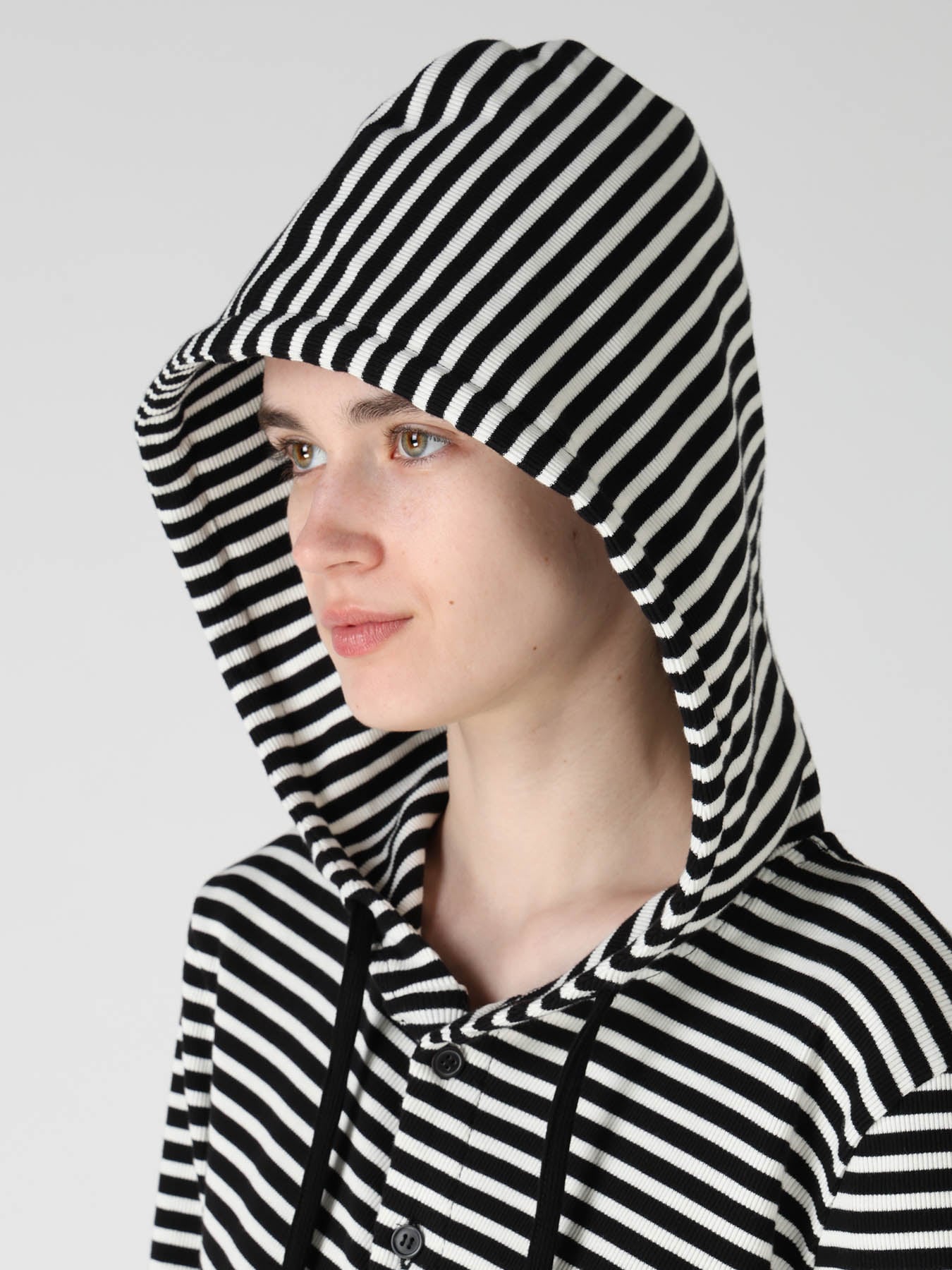 STRIPE RIB HOODED LONG SLEEVE T-SHIRT