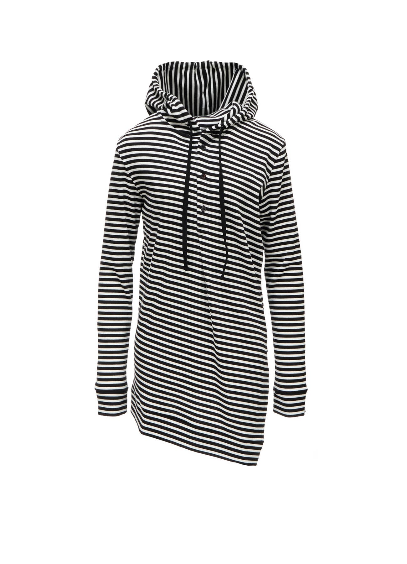 STRIPE RIB HOODED LONG SLEEVE T-SHIRT