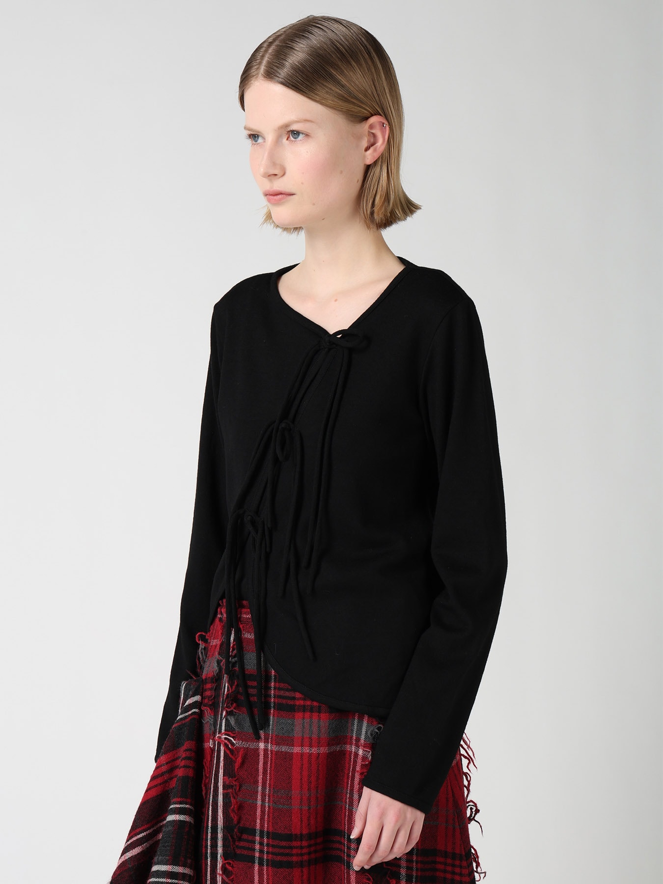 WOOL JERSEY CHINESE BUTTON ASYMMETRIC CARDIGAN