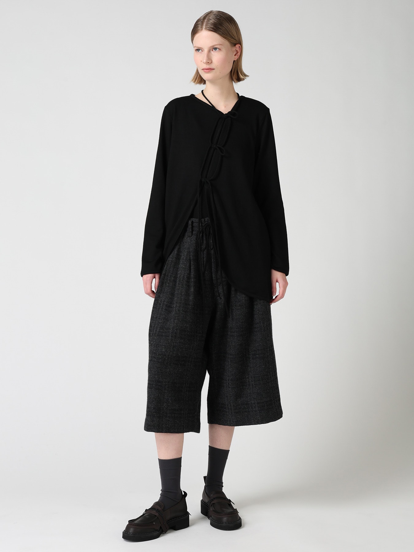 WOOL JERSEY CHINESE BUTTON ASYMMETRIC LONG CARDIGAN