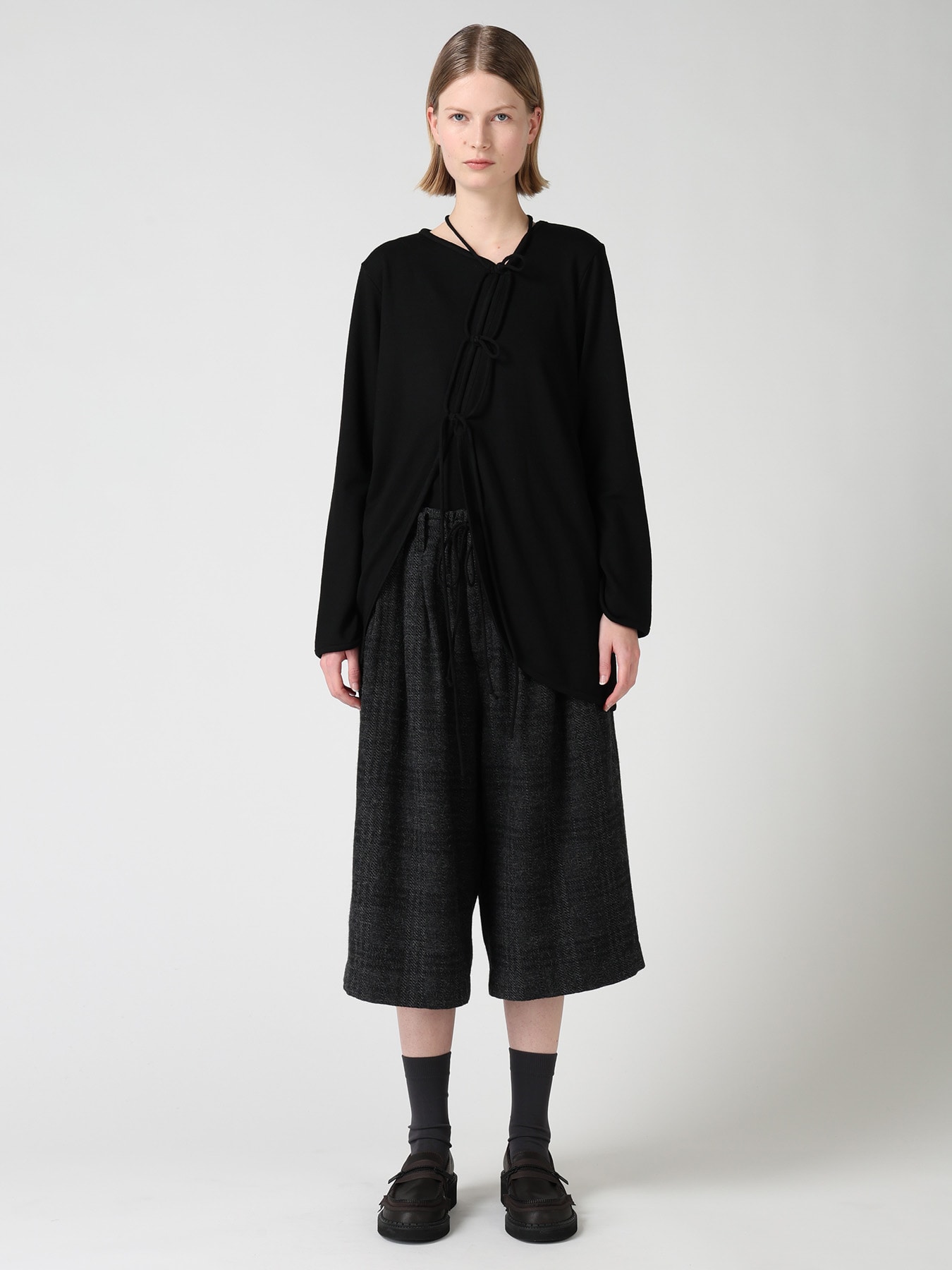 WOOL JERSEY CHINESE BUTTON ASYMMETRIC LONG CARDIGAN