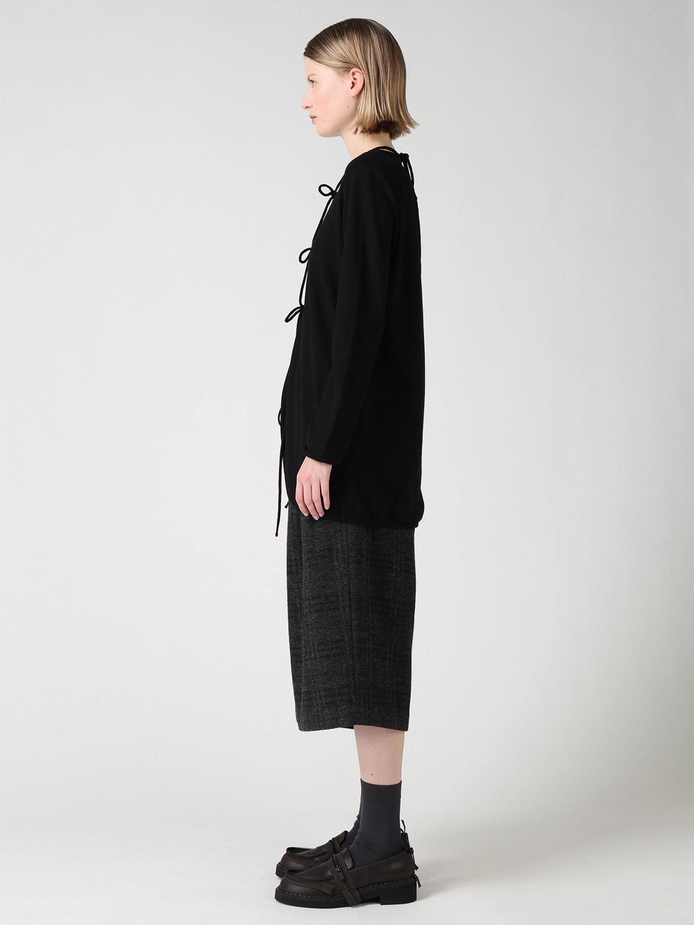 WOOL JERSEY CHINESE BUTTON ASYMMETRIC LONG CARDIGAN