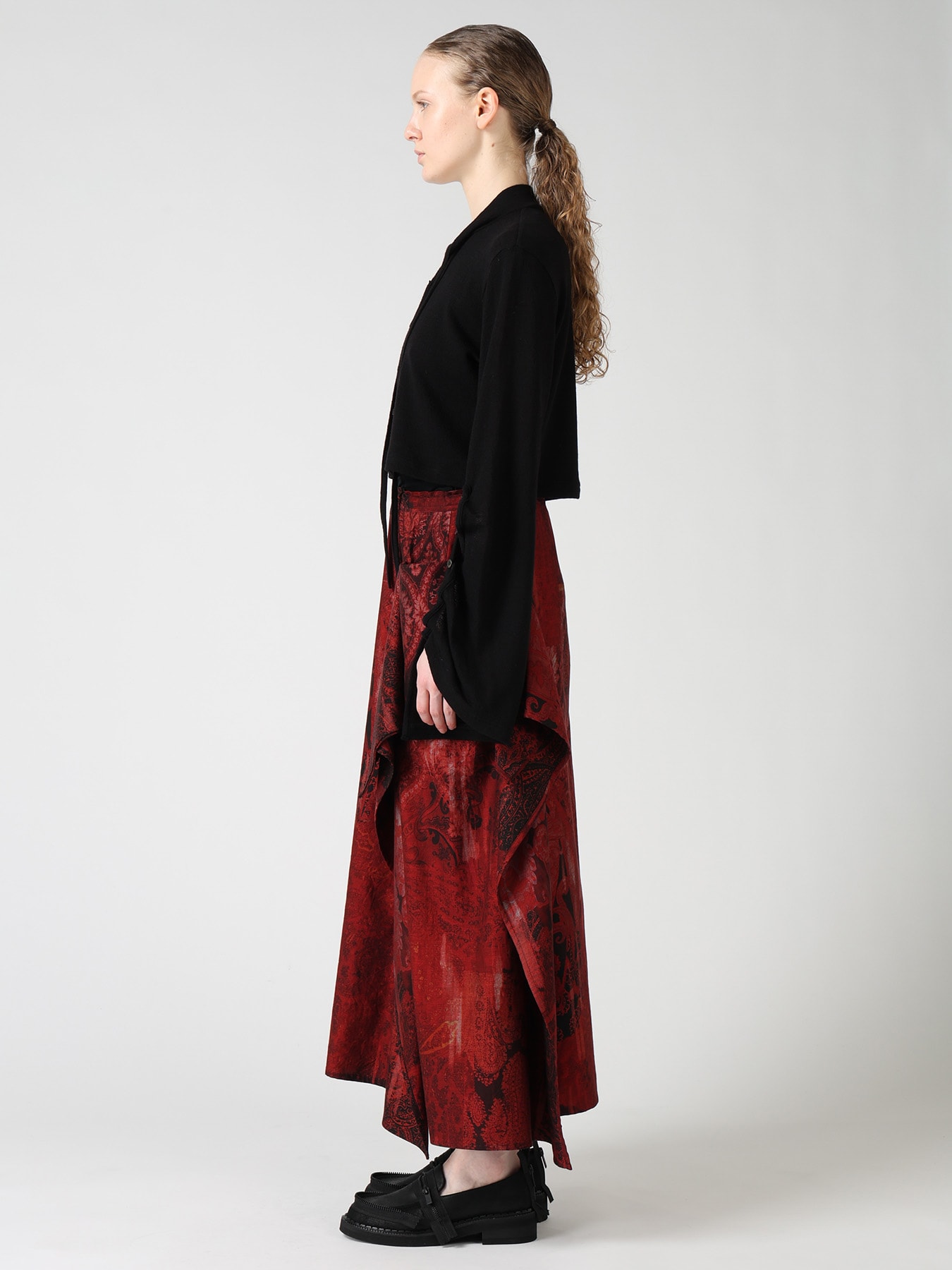 WOOL/SILK CREPE DRAPE SLEEVE CARDIGAN
