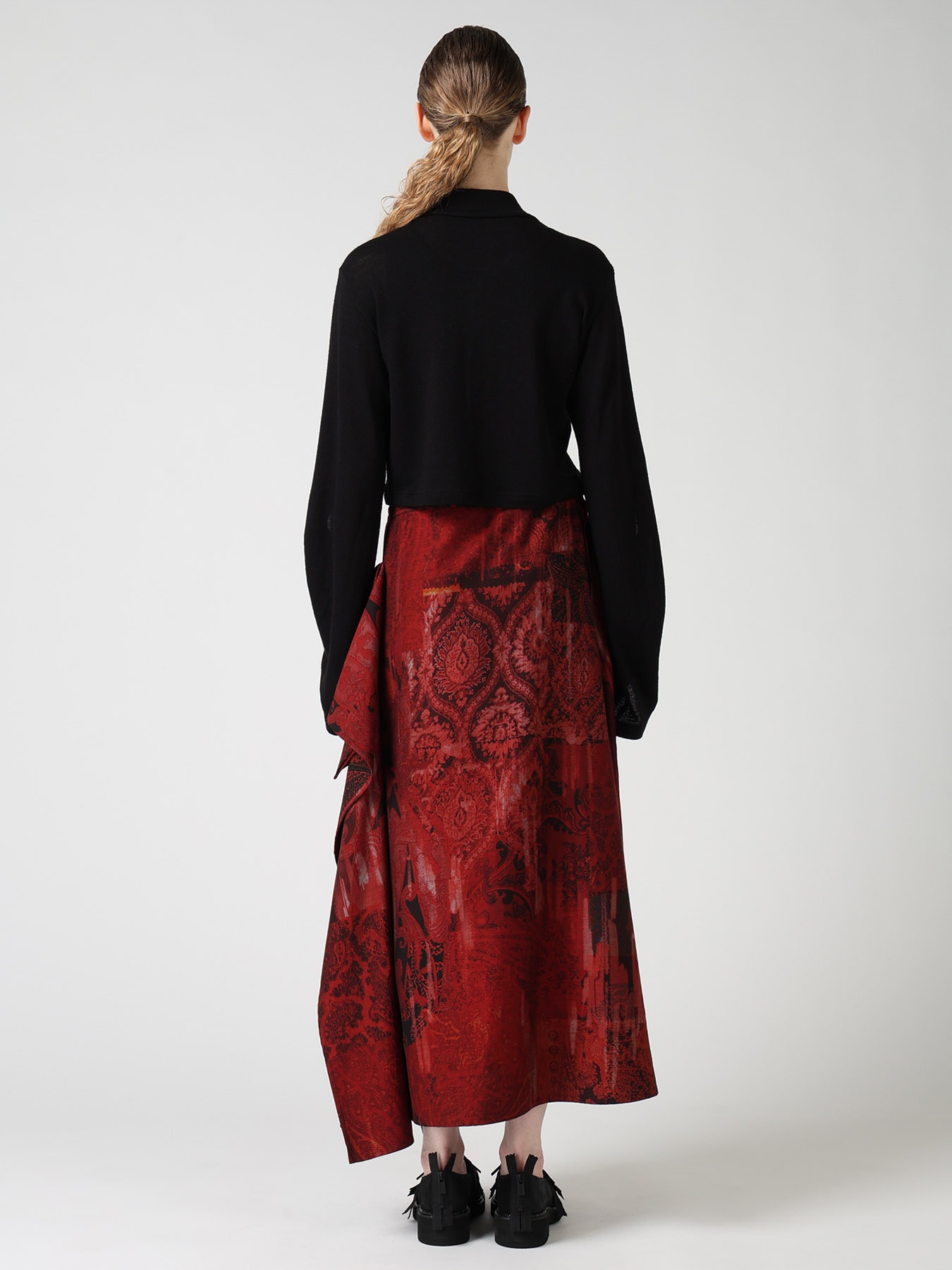 WOOL/SILK CREPE DRAPE SLEEVE CARDIGAN