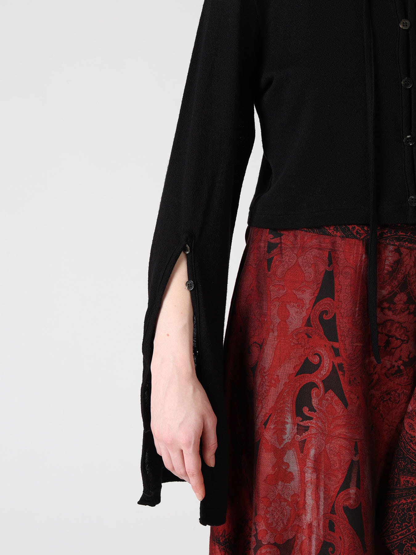 WOOL/SILK CREPE DRAPE SLEEVE CARDIGAN