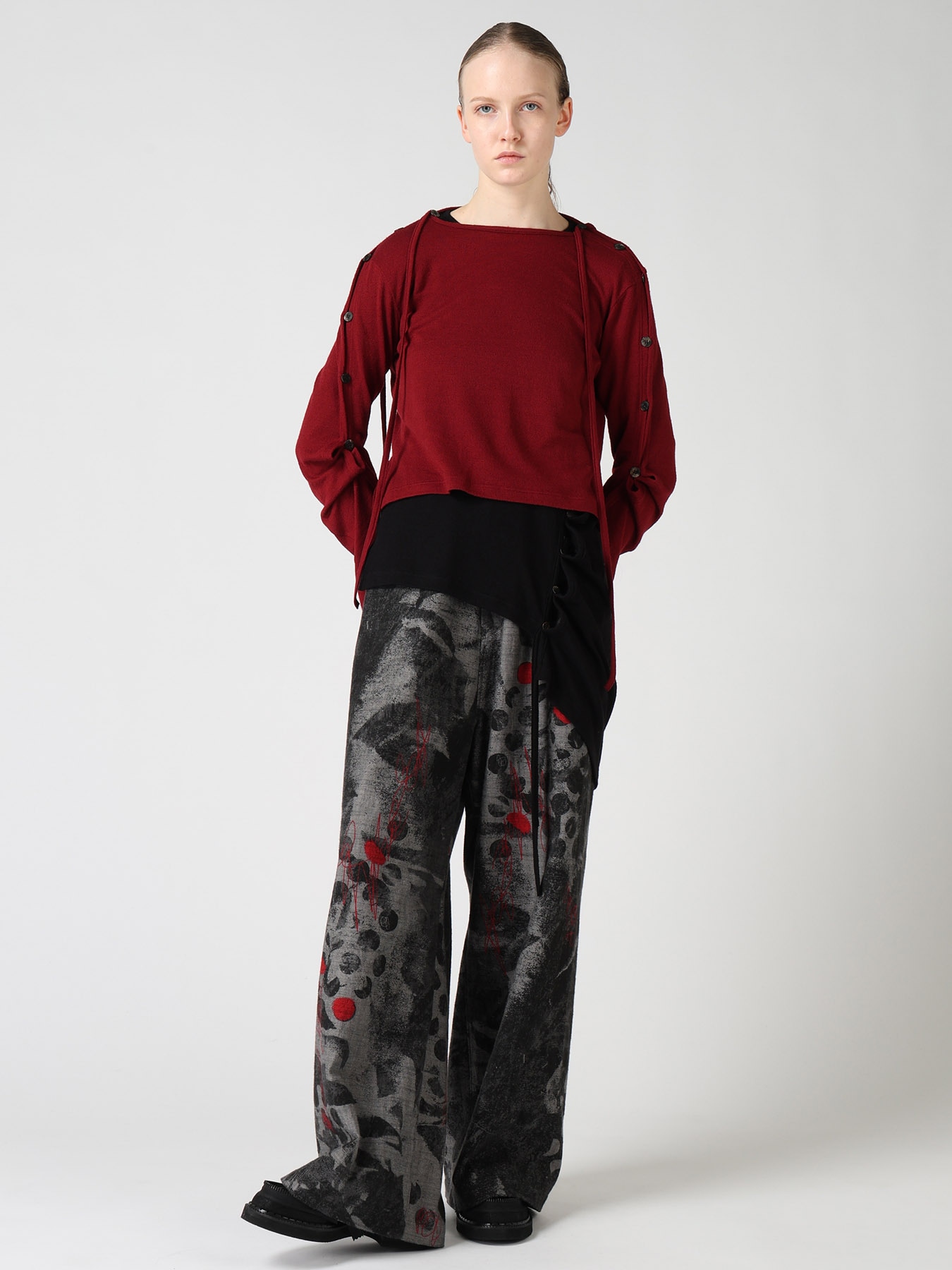 WOOL/SILK CREPE DRAPE BOAT NECK PULLOVER