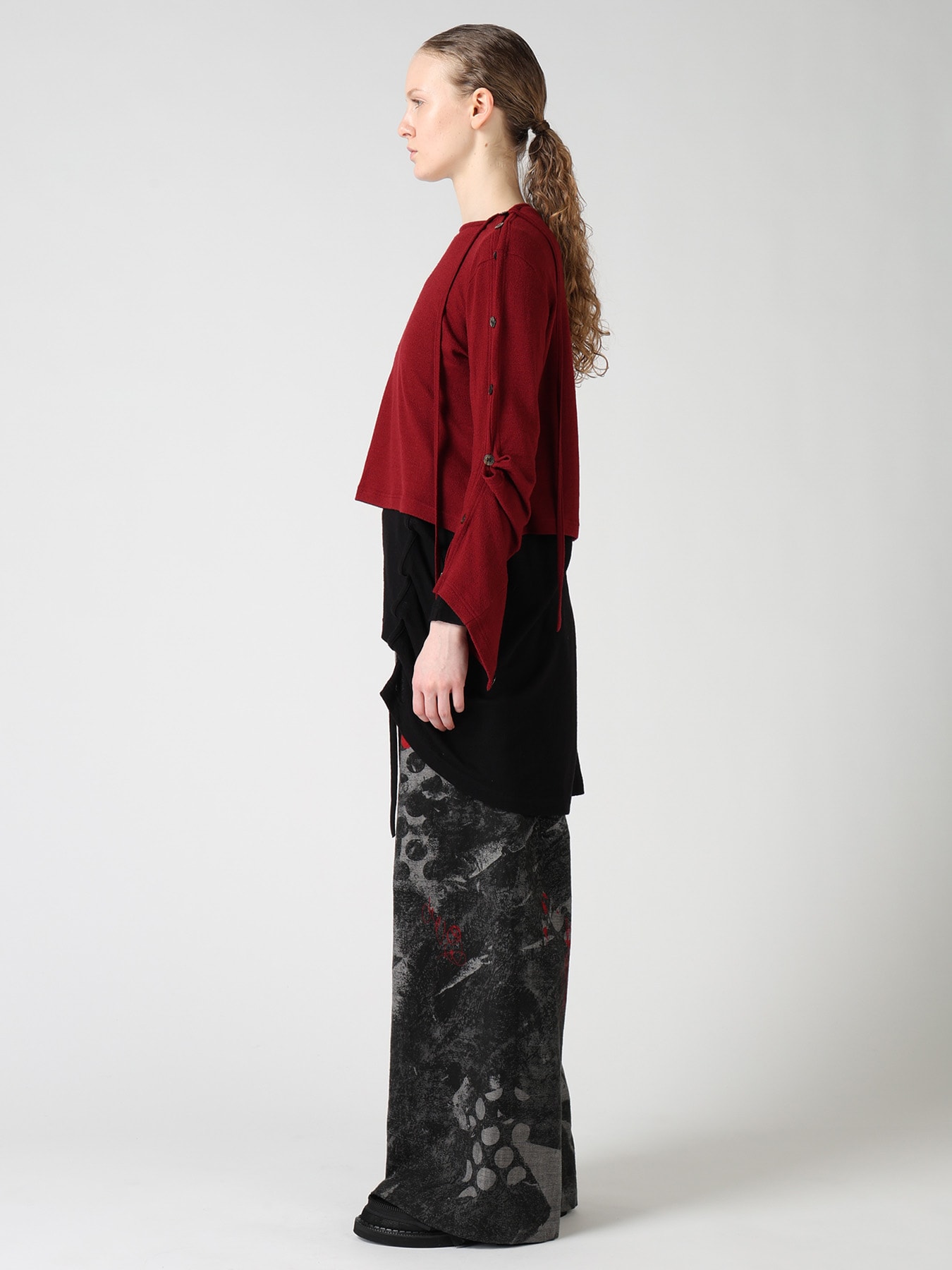 WOOL/SILK CREPE DRAPE BOAT NECK PULLOVER