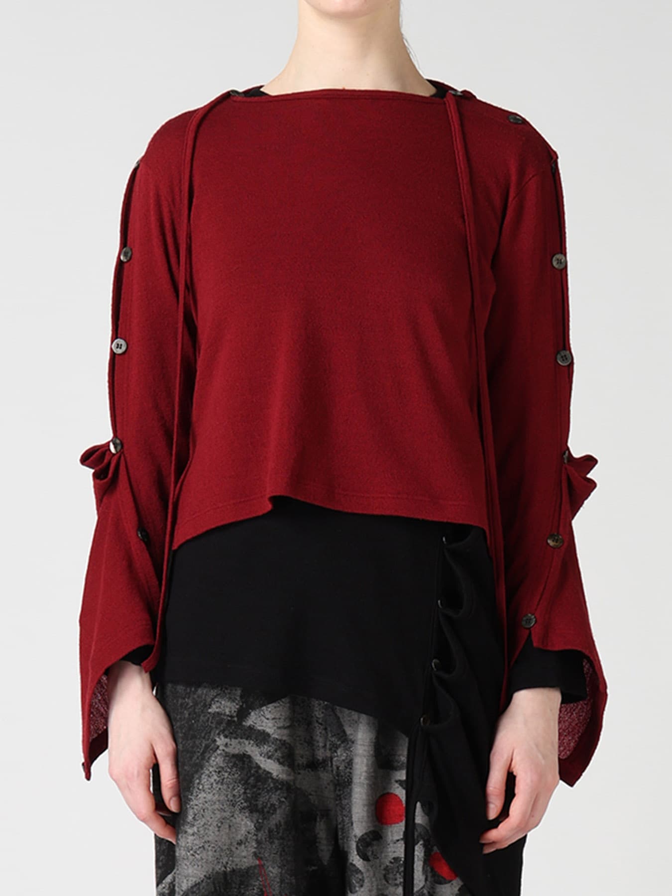 WOOL/SILK CREPE DRAPE BOAT NECK PULLOVER