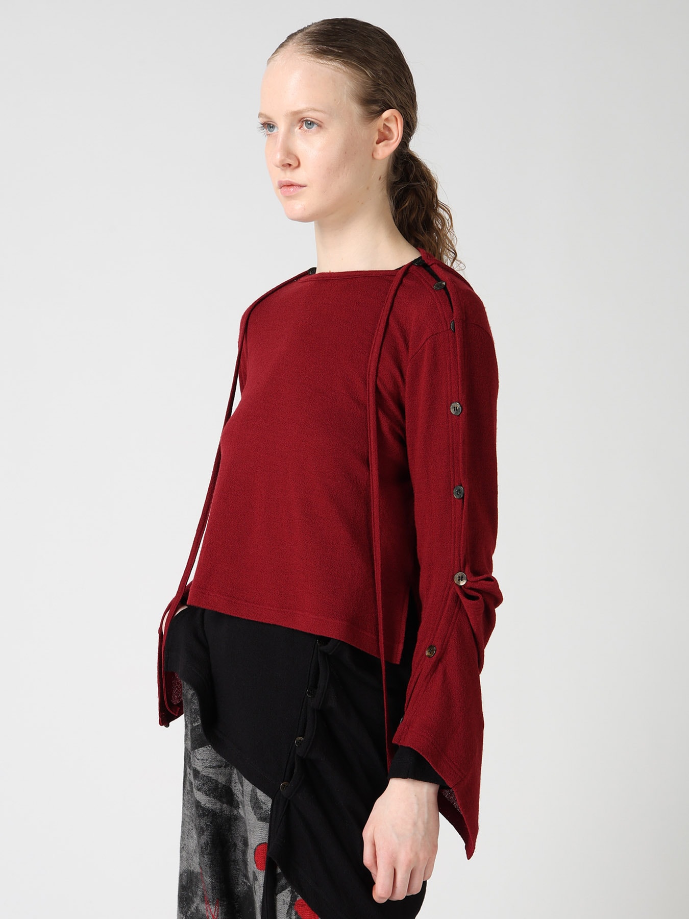 WOOL/SILK CREPE DRAPE BOAT NECK PULLOVER