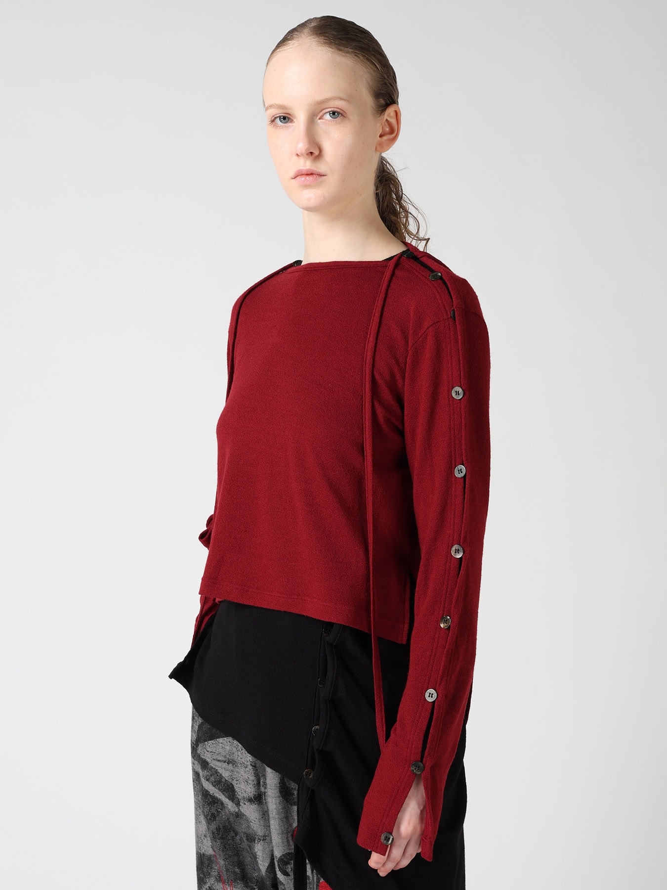 WOOL/SILK CREPE DRAPE BOAT NECK PULLOVER