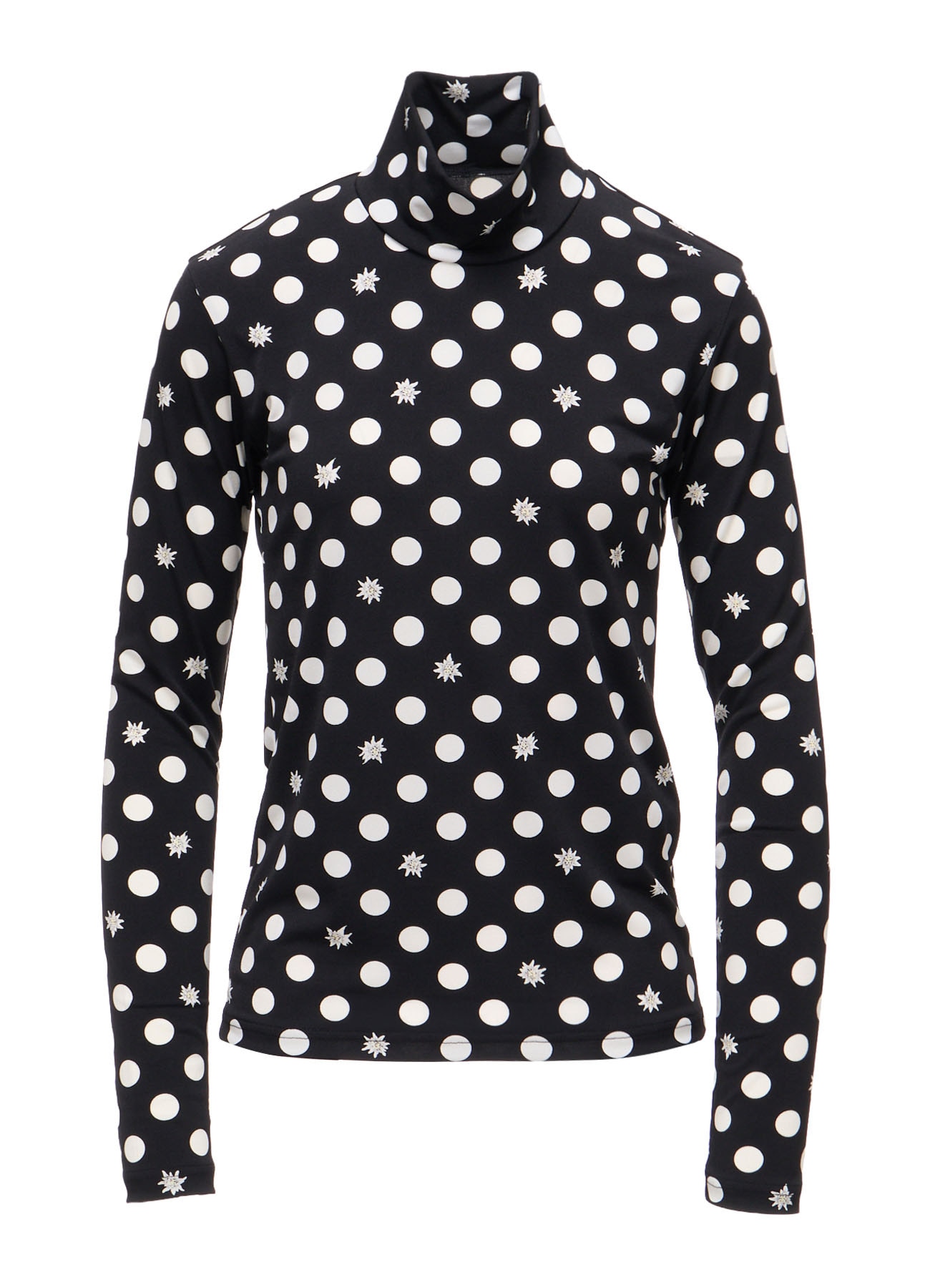 DOT FLOWER PRINT JERSEY HIGH NECK T-SHIRT