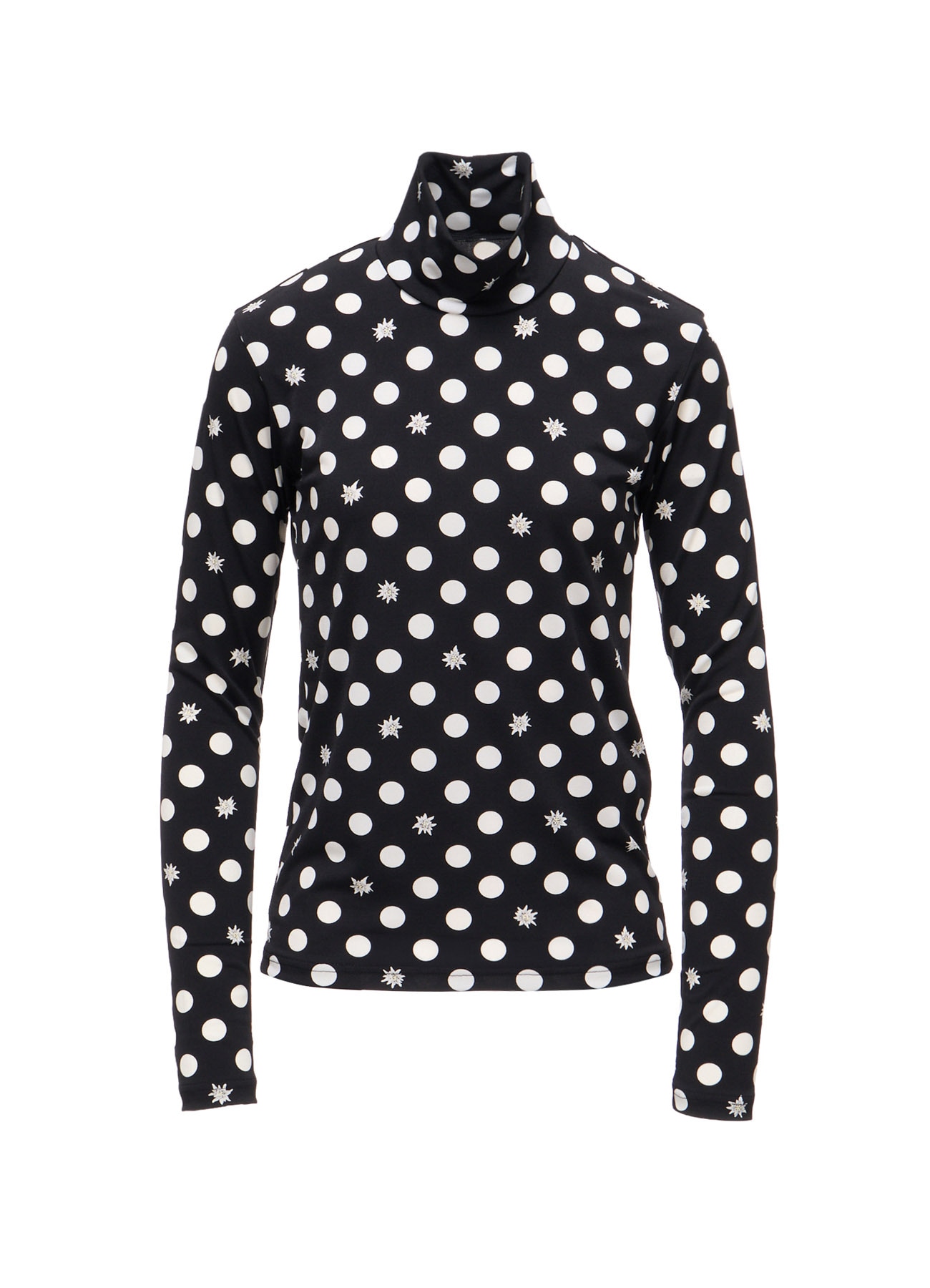 DOT FLOWER PRINT JERSEY HIGH NECK T-SHIRT