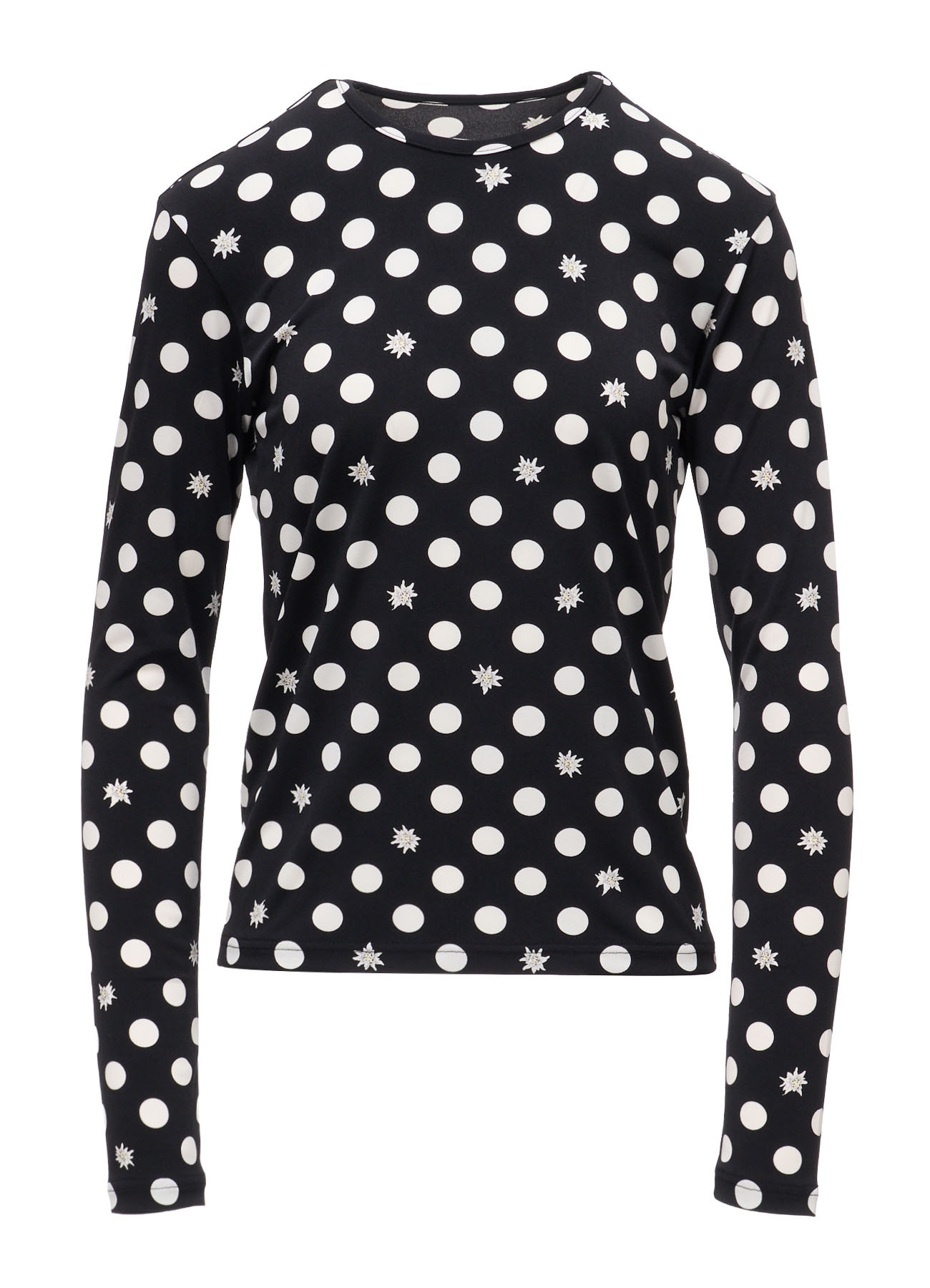 DOT FLOWER PRINT JERSEY ROUND NECK T-SHIRT