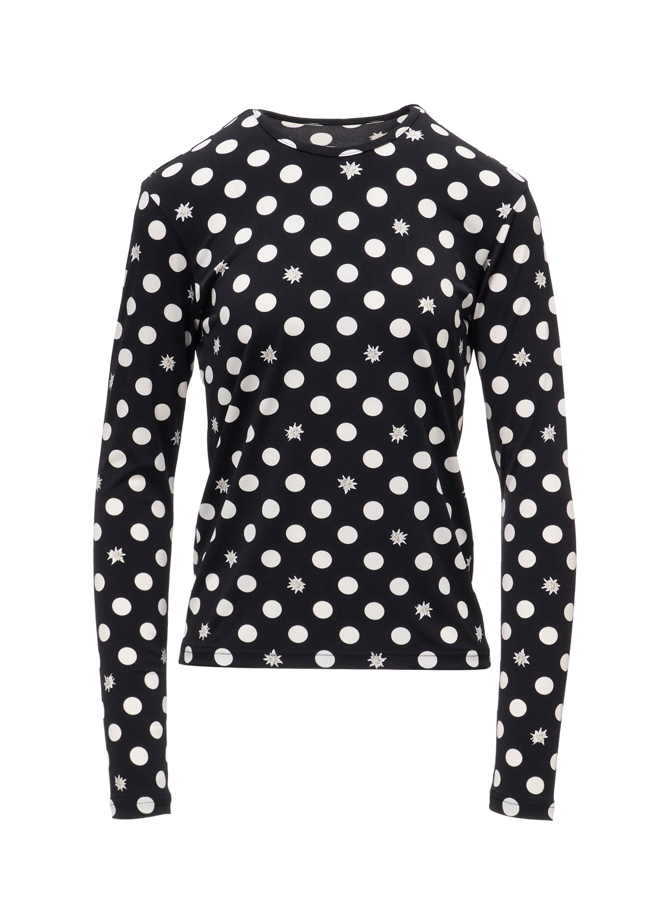 DOT FLOWER PRINT JERSEY ROUND NECK T-SHIRT