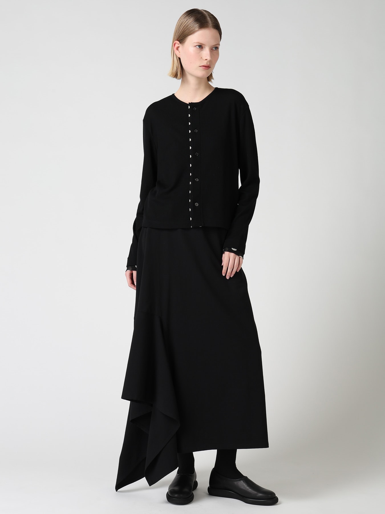 DOT PRINT TULLE ROUND NECK CARDIGAN