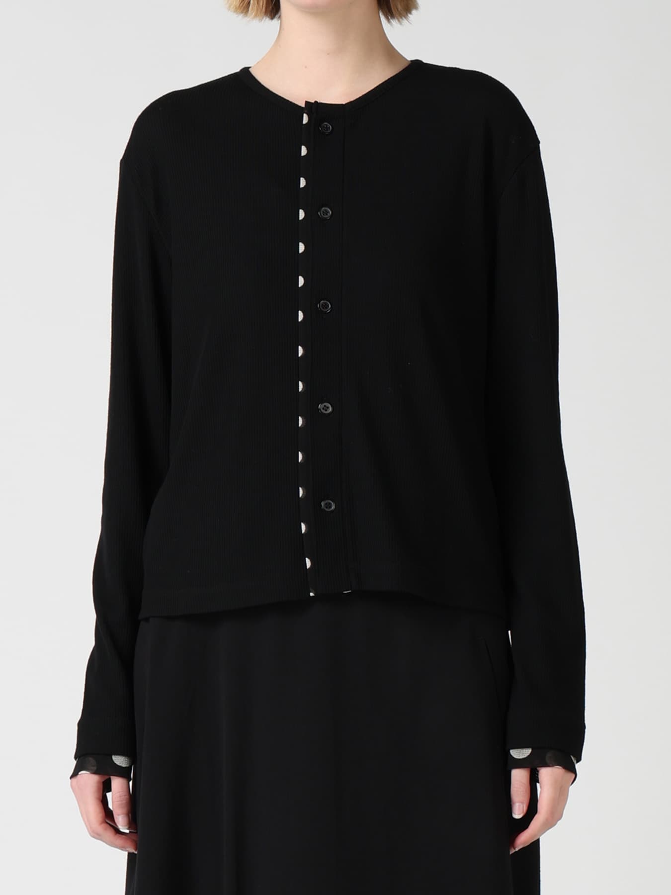 DOT PRINT TULLE ROUND NECK CARDIGAN