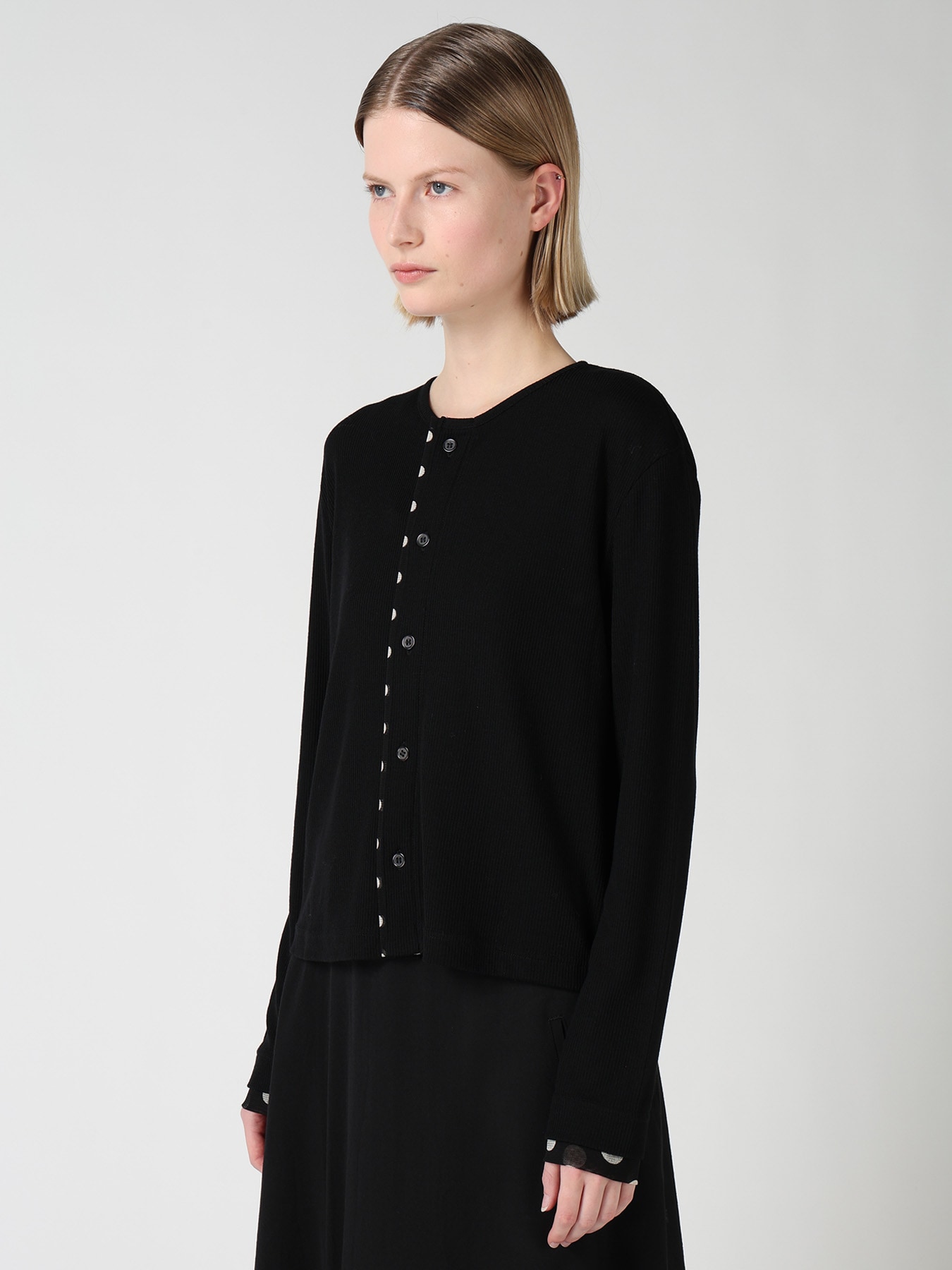 DOT PRINT TULLE ROUND NECK CARDIGAN