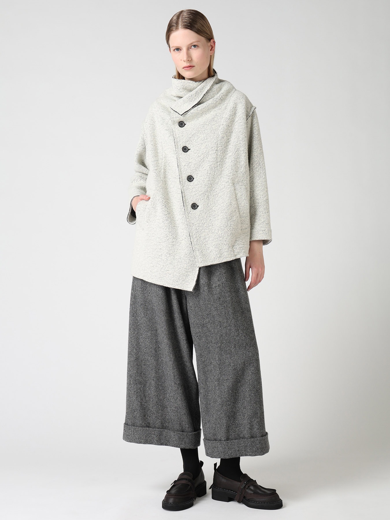 WOOL BLEND BOUCLE OFF-NECK JACKET