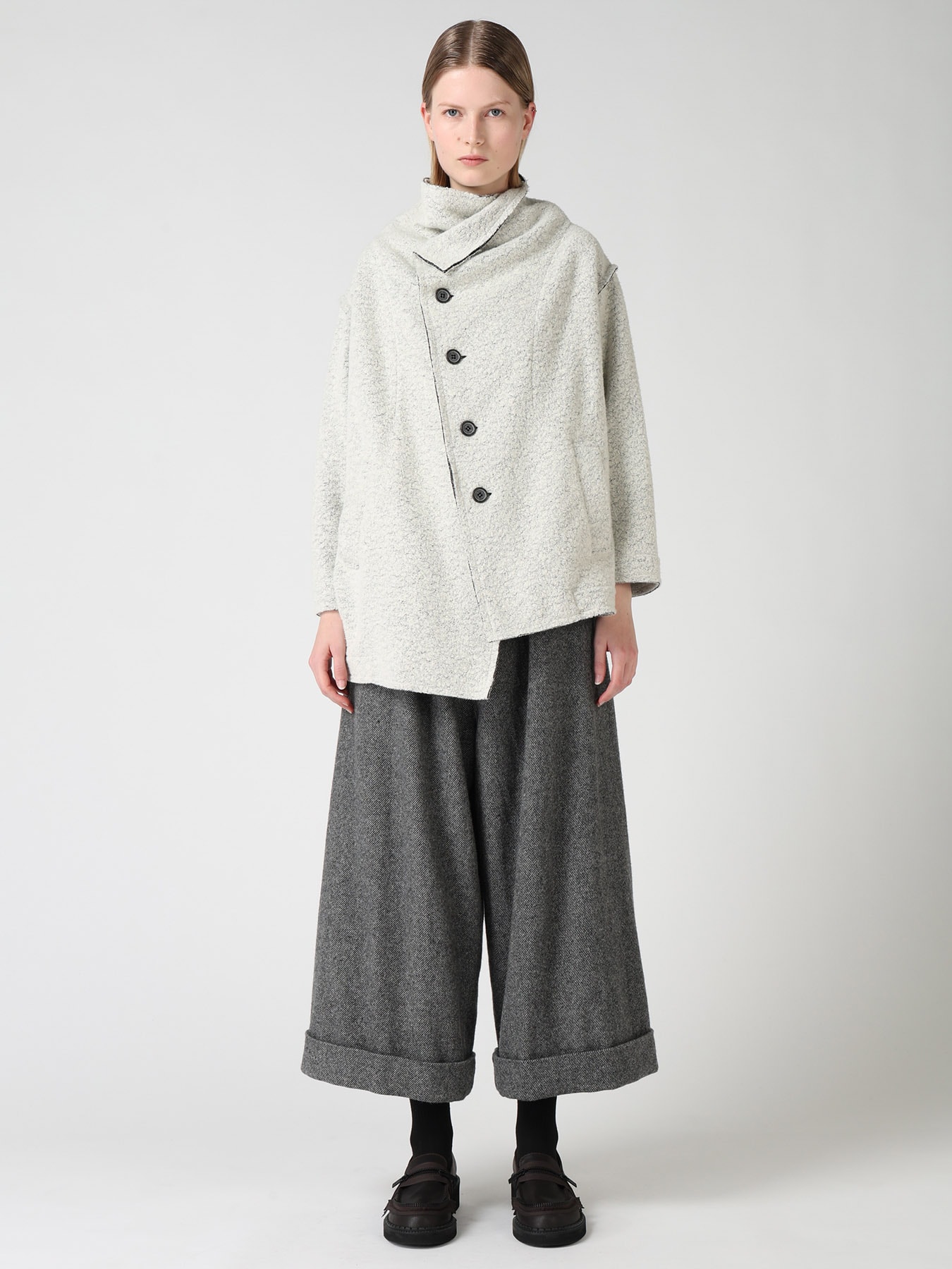 WOOL BLEND BOUCLE OFF-NECK JACKET