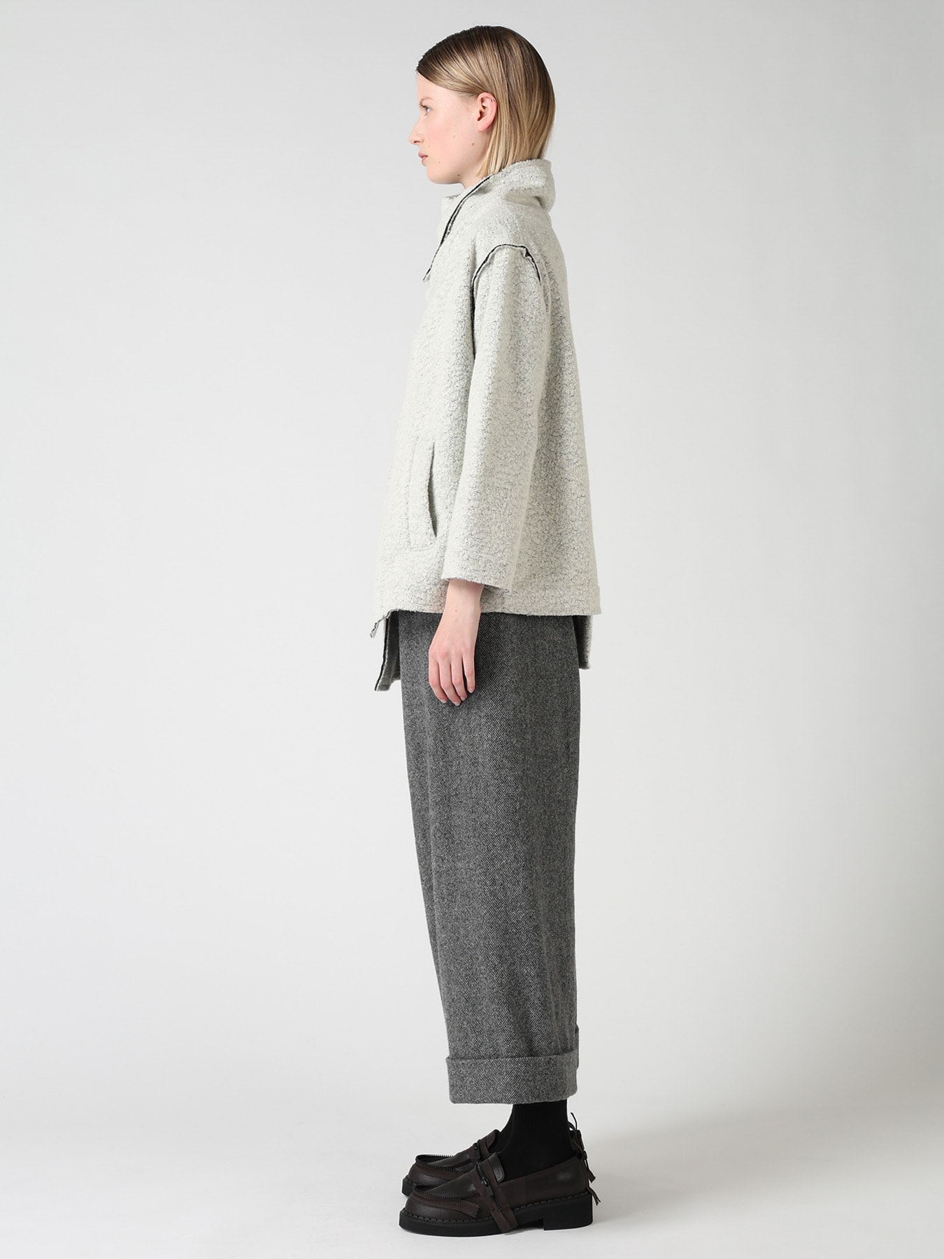WOOL BLEND BOUCLE OFF-NECK JACKET