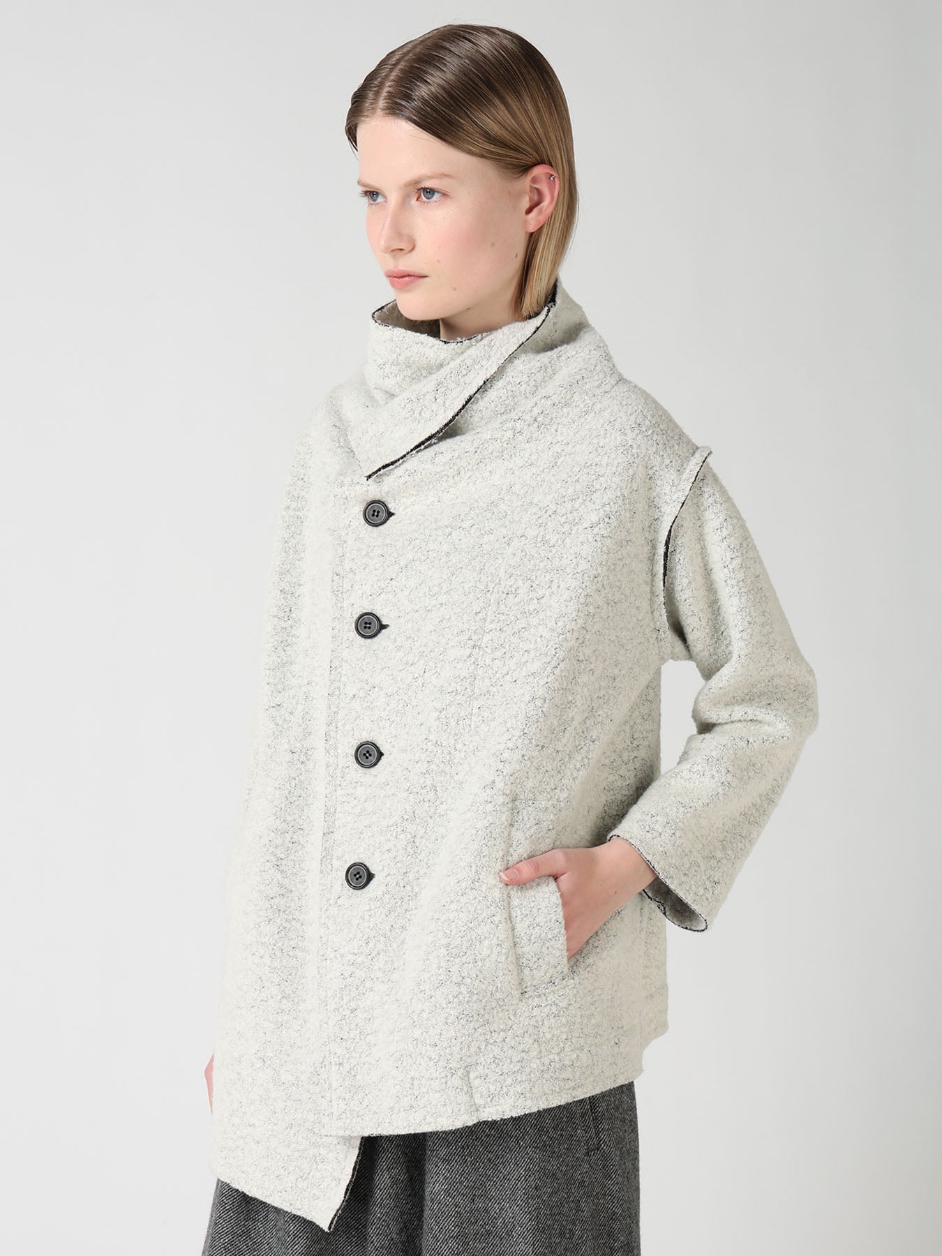WOOL BLEND BOUCLE OFF-NECK JACKET