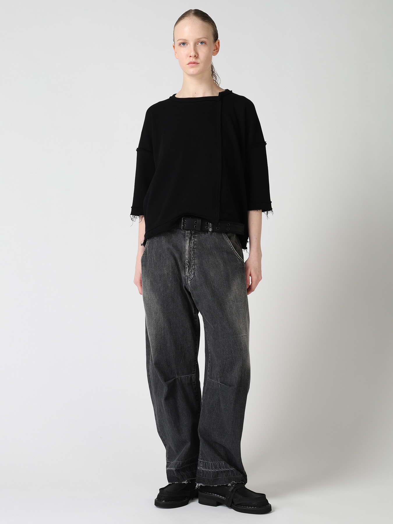 FRENCH TERRY ROUND NECK UNEVEN T-SHIRT