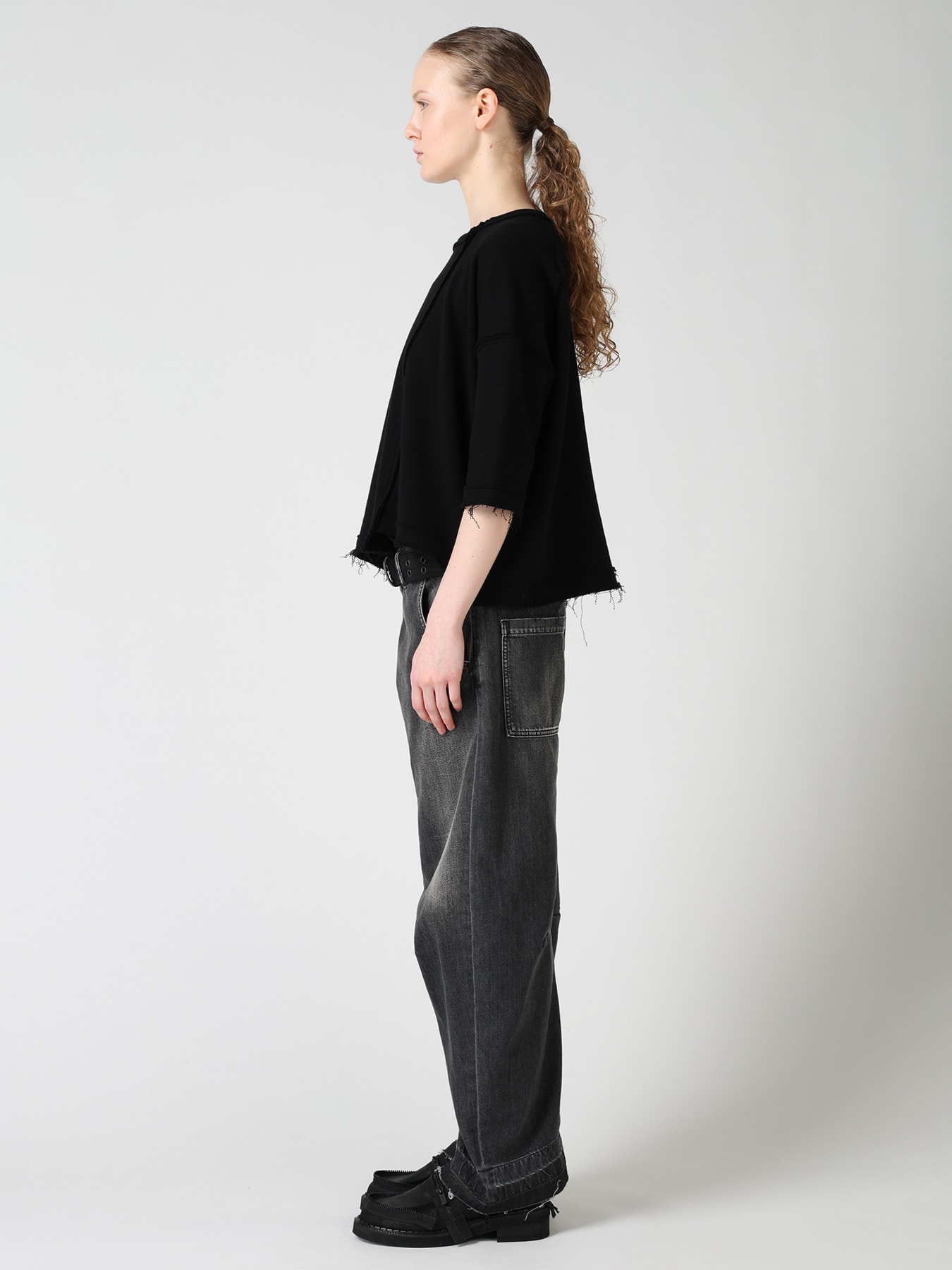 FRENCH TERRY ROUND NECK UNEVEN T-SHIRT