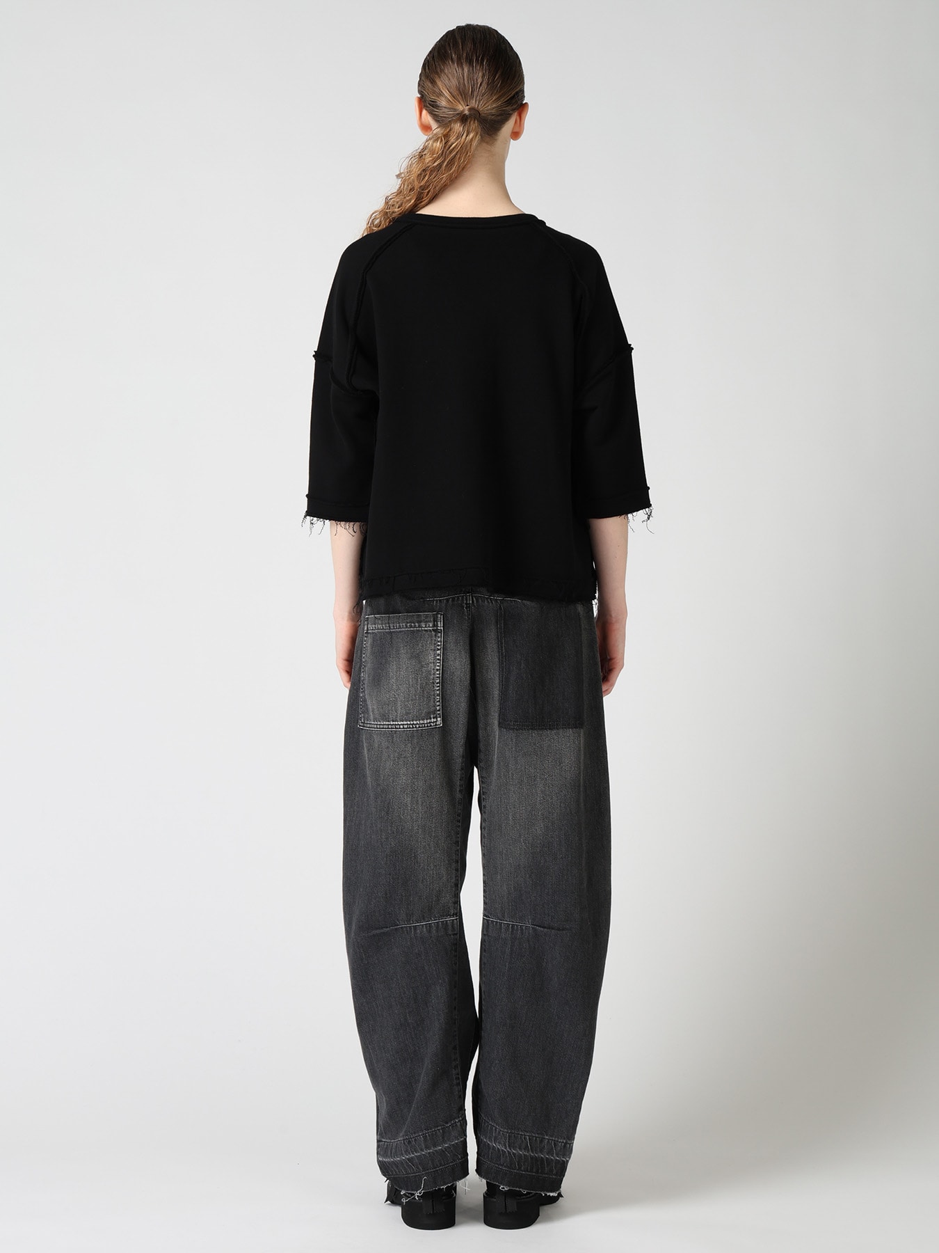 FRENCH TERRY ROUND NECK UNEVEN T-SHIRT
