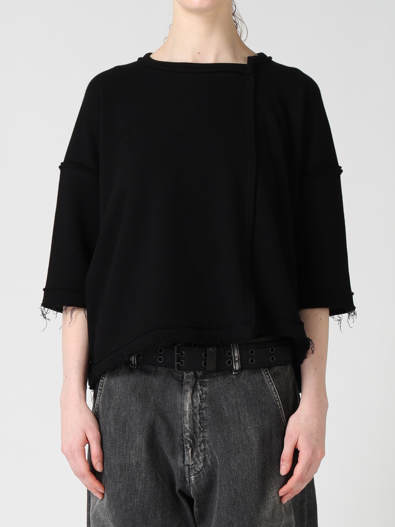 FRENCH TERRY ROUND NECK UNEVEN T-SHIRT